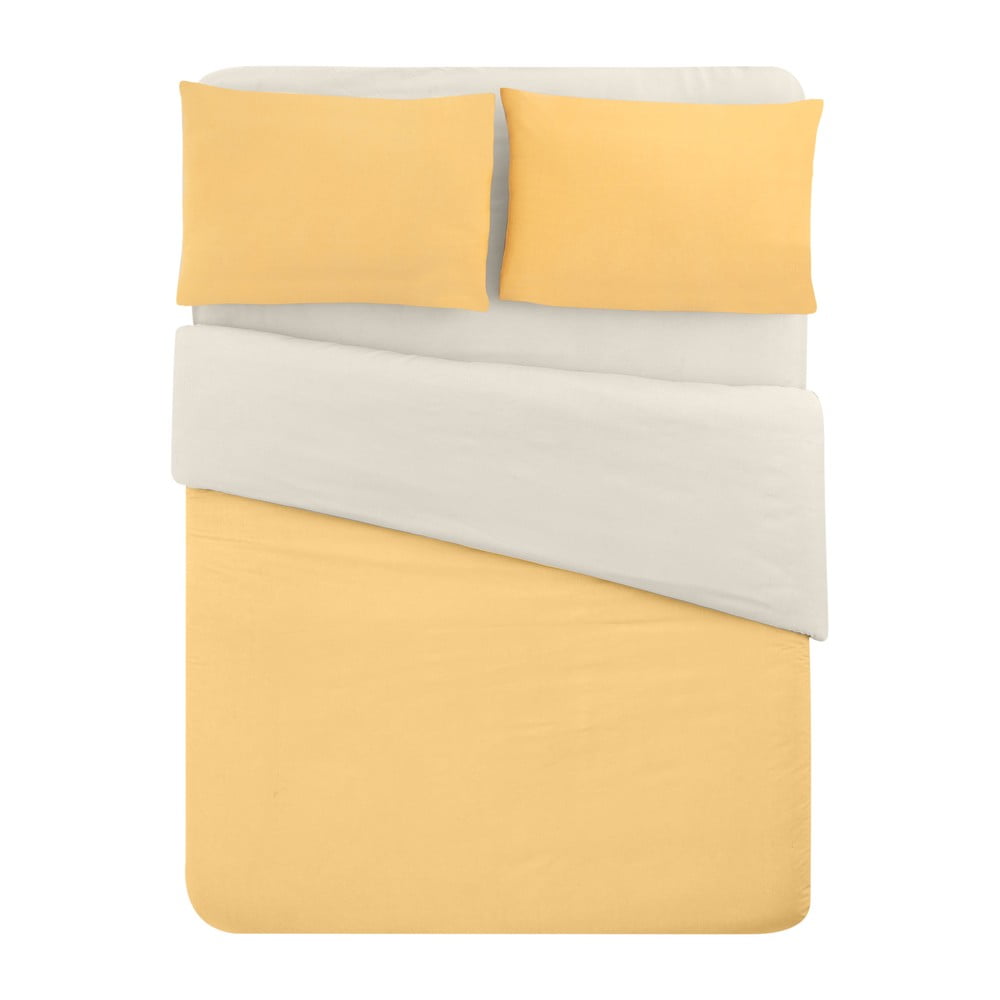 Žuto-krem pamučna posteljina za bračni krevet/s produženom plahtom  200x220 cm - Mila Home