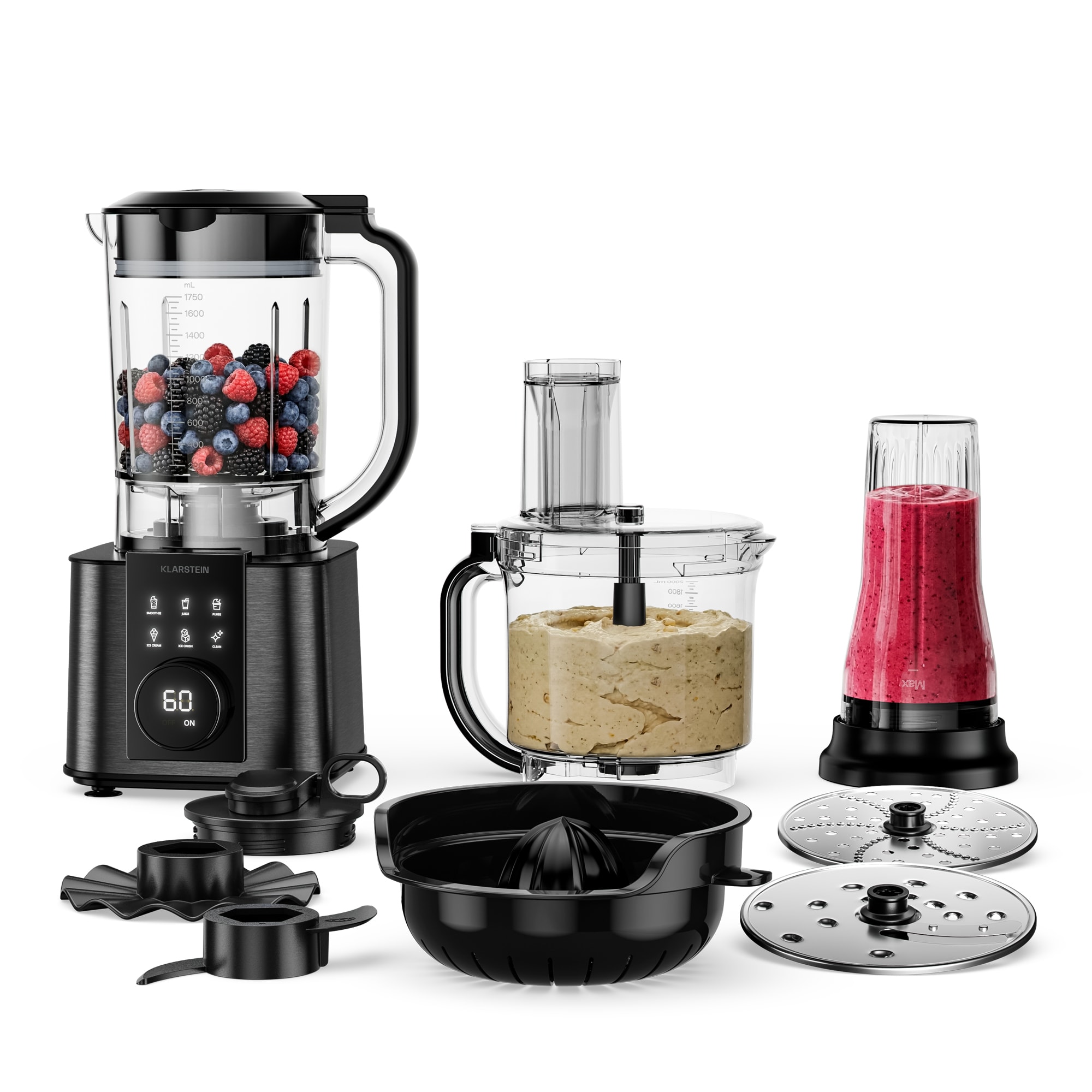 Klarstein Verosteel kuhinjski robot s mikserom za miješenje, mućenje i cijeđenje soka 1200 W 2 L 1,75 L