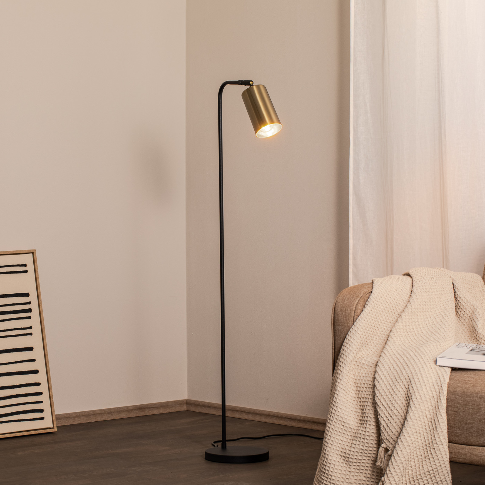 Emek 4081 podna lampa, crna, antikno zlatno sjenilo