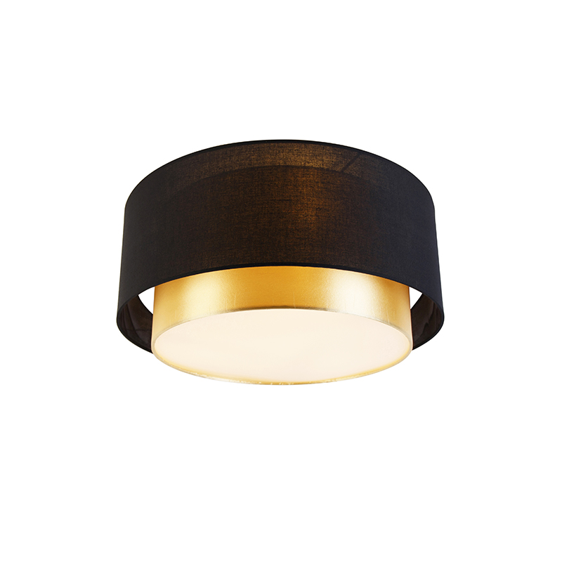 Moderna stropna svjetiljka crna sa zlatom 50 cm 3-svjetla - Drum Duo