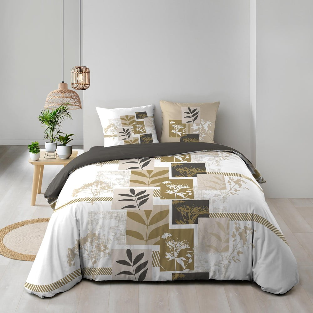 Bijela/smeđa pamučna posteljina za bračni krevet/za produženi krevet 240x220 cm Utopia – douceur d'intérieur