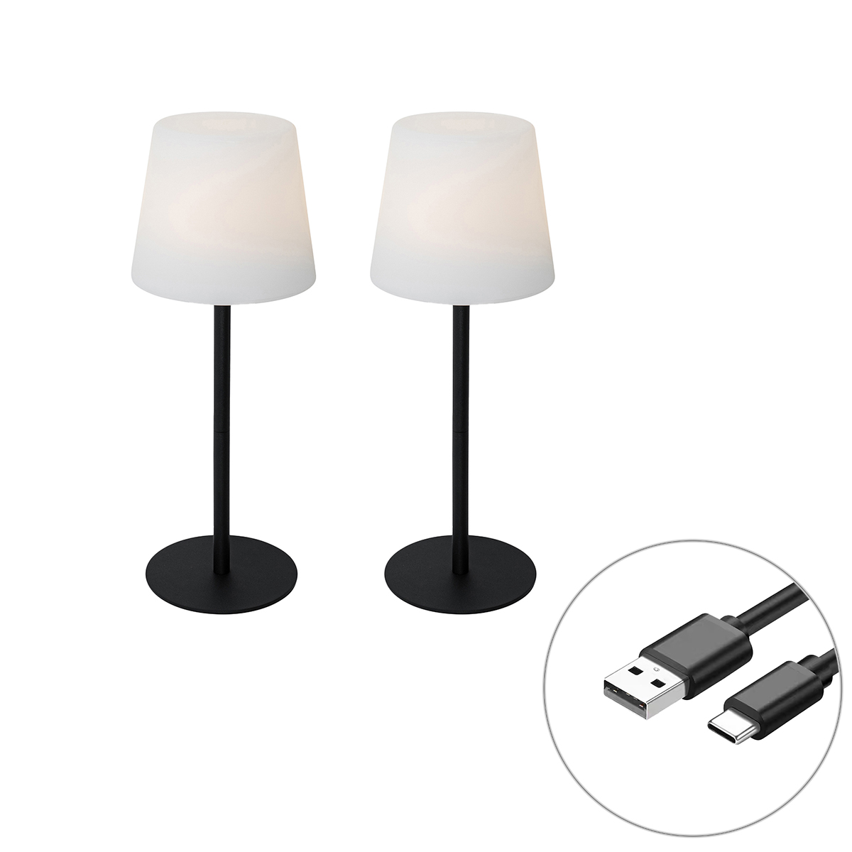 Set od 2 crnih punjivih stolnih svjetiljki 40 cm IP54 - Jude