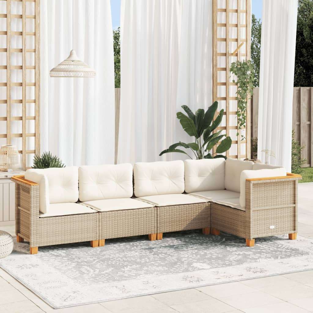 5-dijelni vrtni set sofa s jastucima bež od poliratana