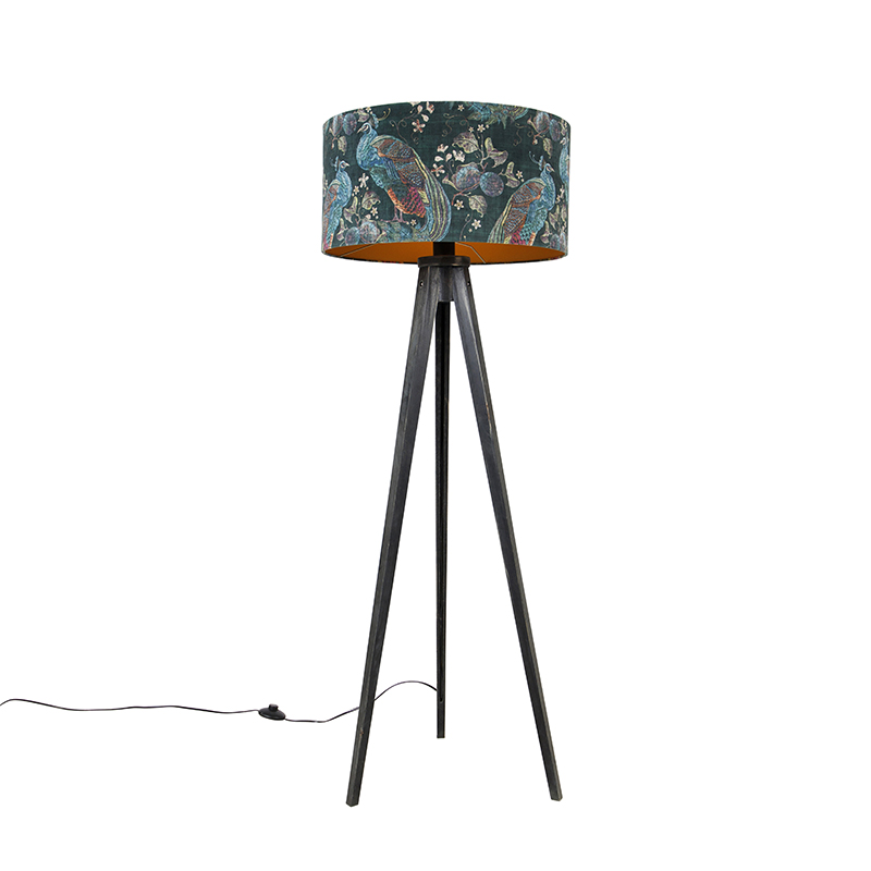 Podna lampa tronožac crna s nijansom paun 50 cm - Tripod Classic
