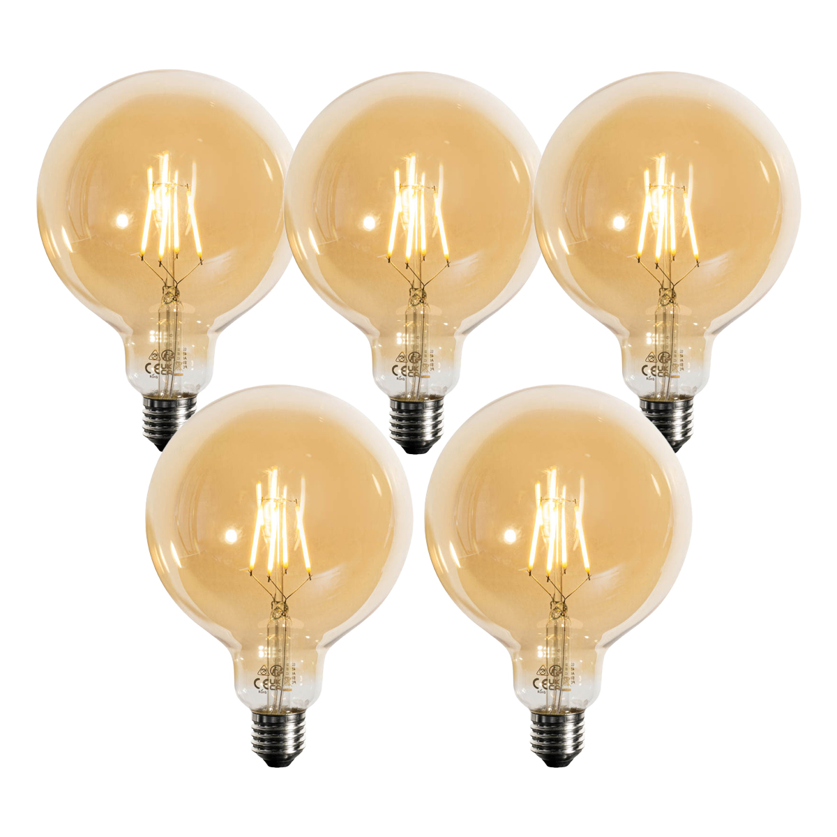 Set od 5 E27 prigušivih LED žarulja zlatne boje G125 4,9W 450 lm 2200K