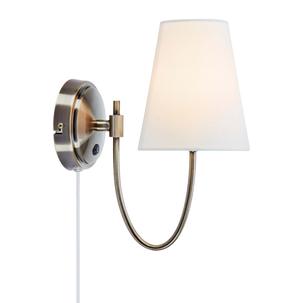Bijela/mjedena zidna lampa s utikačem Amar – Markslöjd