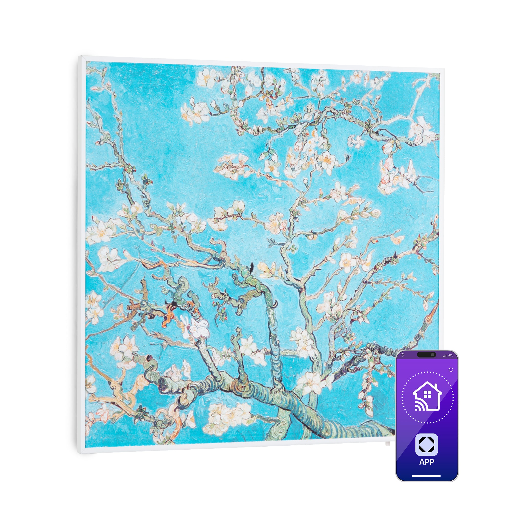 Klarstein Wonderwall Air Art Smart, infracrveni grijač, 60 x 60 cm, 350 W, aplikacija, bademov cvijet