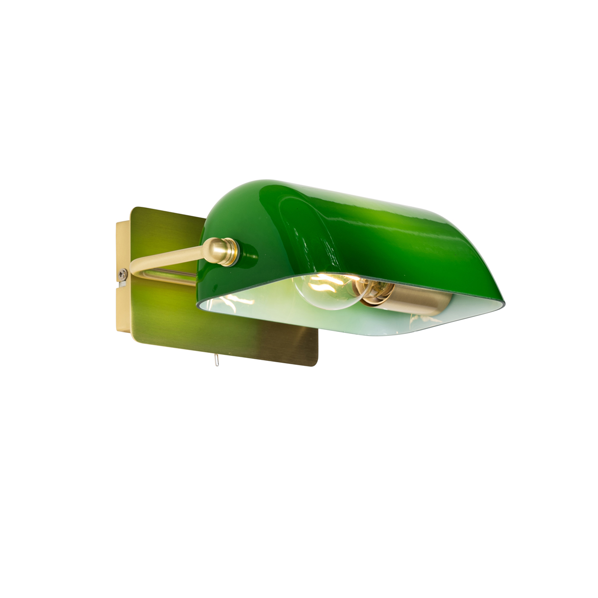 Klasična zidna svjetiljka mesing s zelenim staklom - Banker