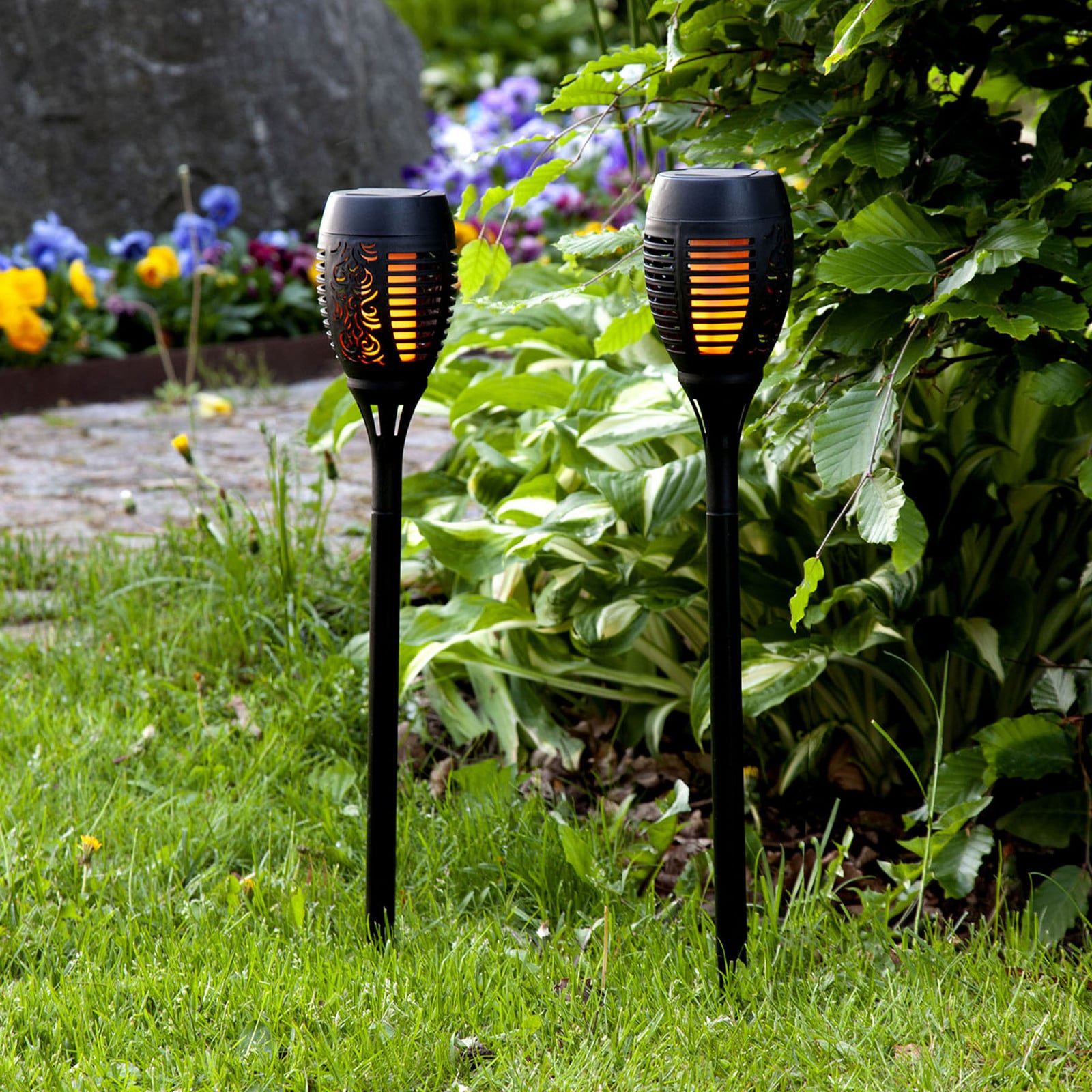 Flame LED solarno zemaljsko šiljasto svjetlo, set od 2 komada