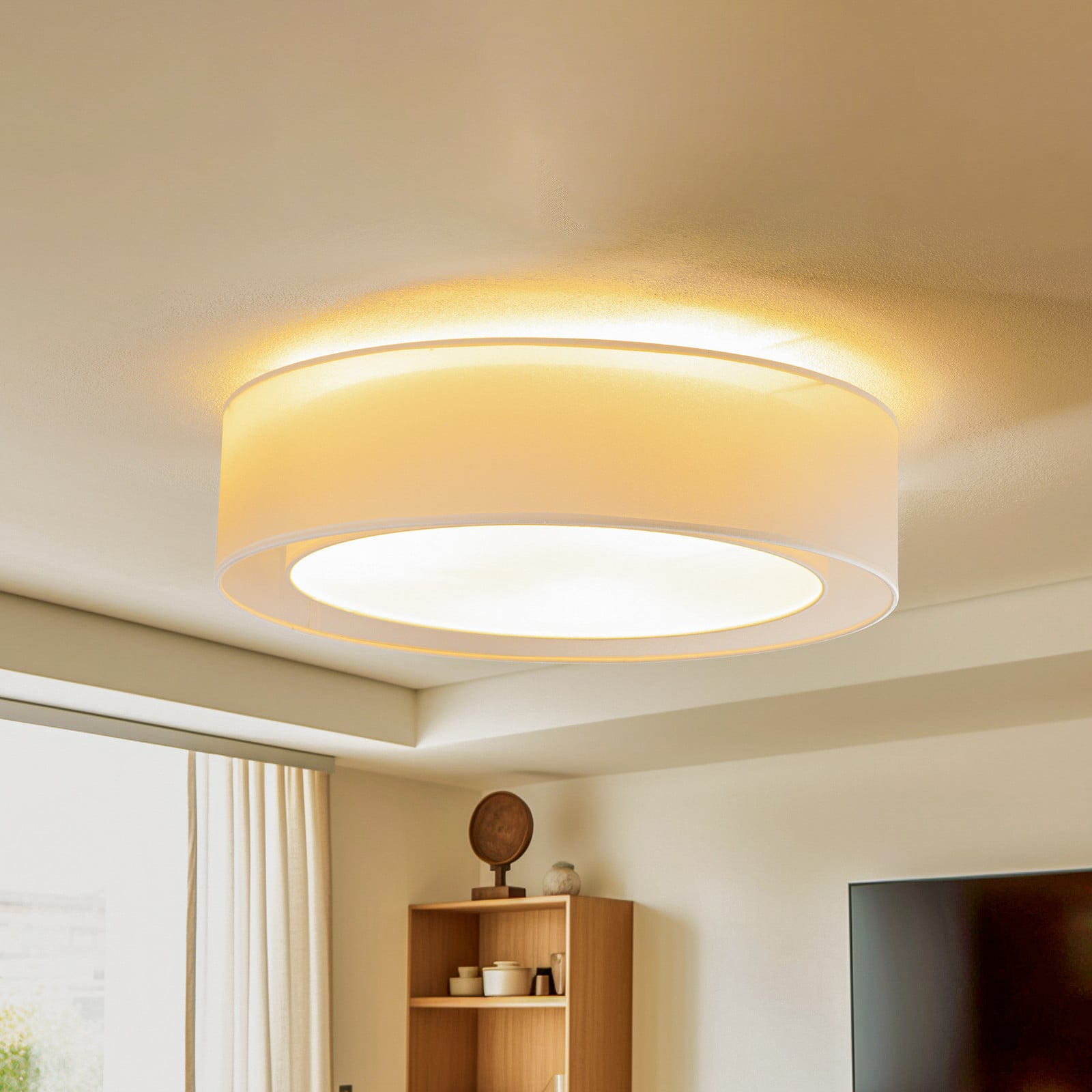 Euluna Tibu stropna svjetiljka, tekstil, Ø50cm, ekru