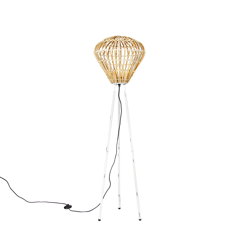Rustikalna podna lampa trostativ bambus s bijelom - Canna Diamond