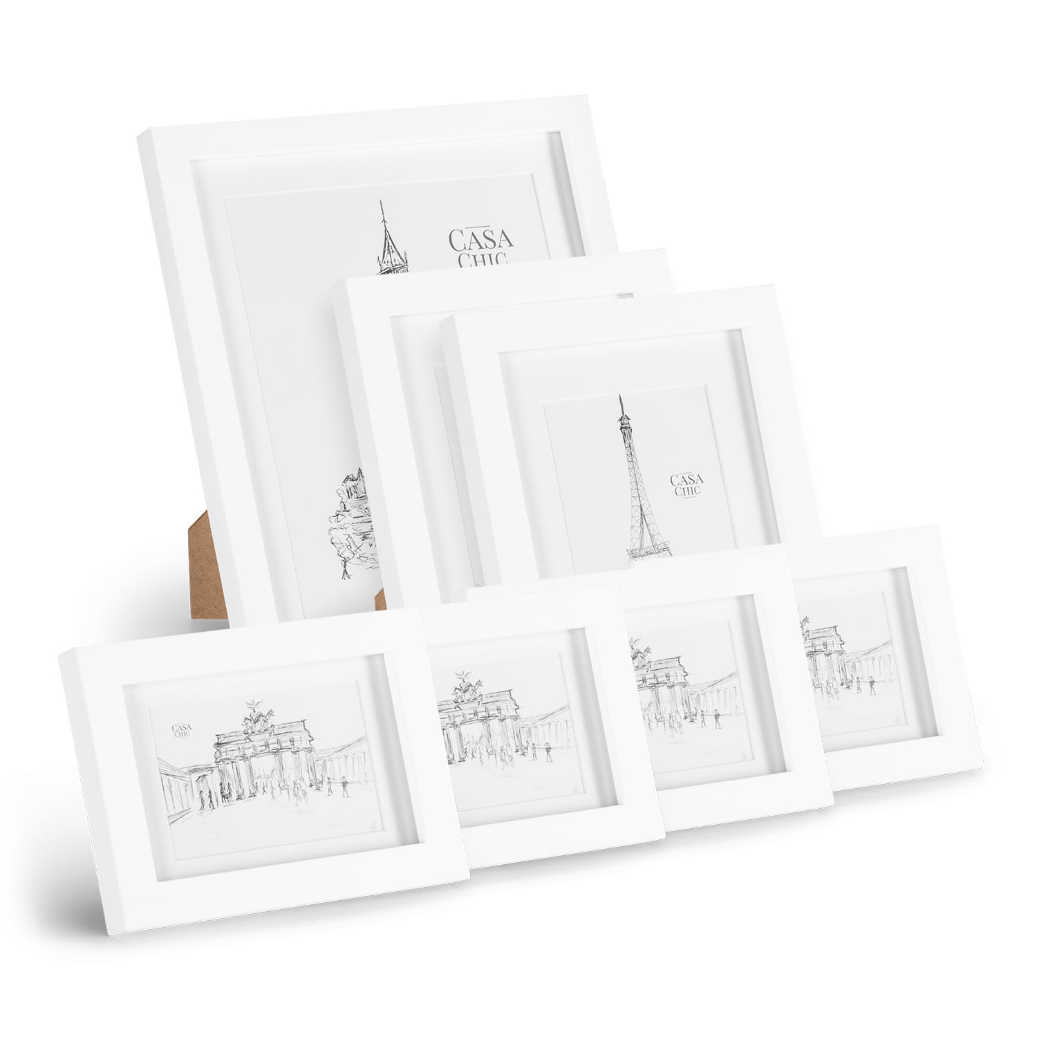 Casa Chic Chalcot, set od 7 okvira za slike, 3 veličine, pravokutni oblik, nosač, pravo drvo