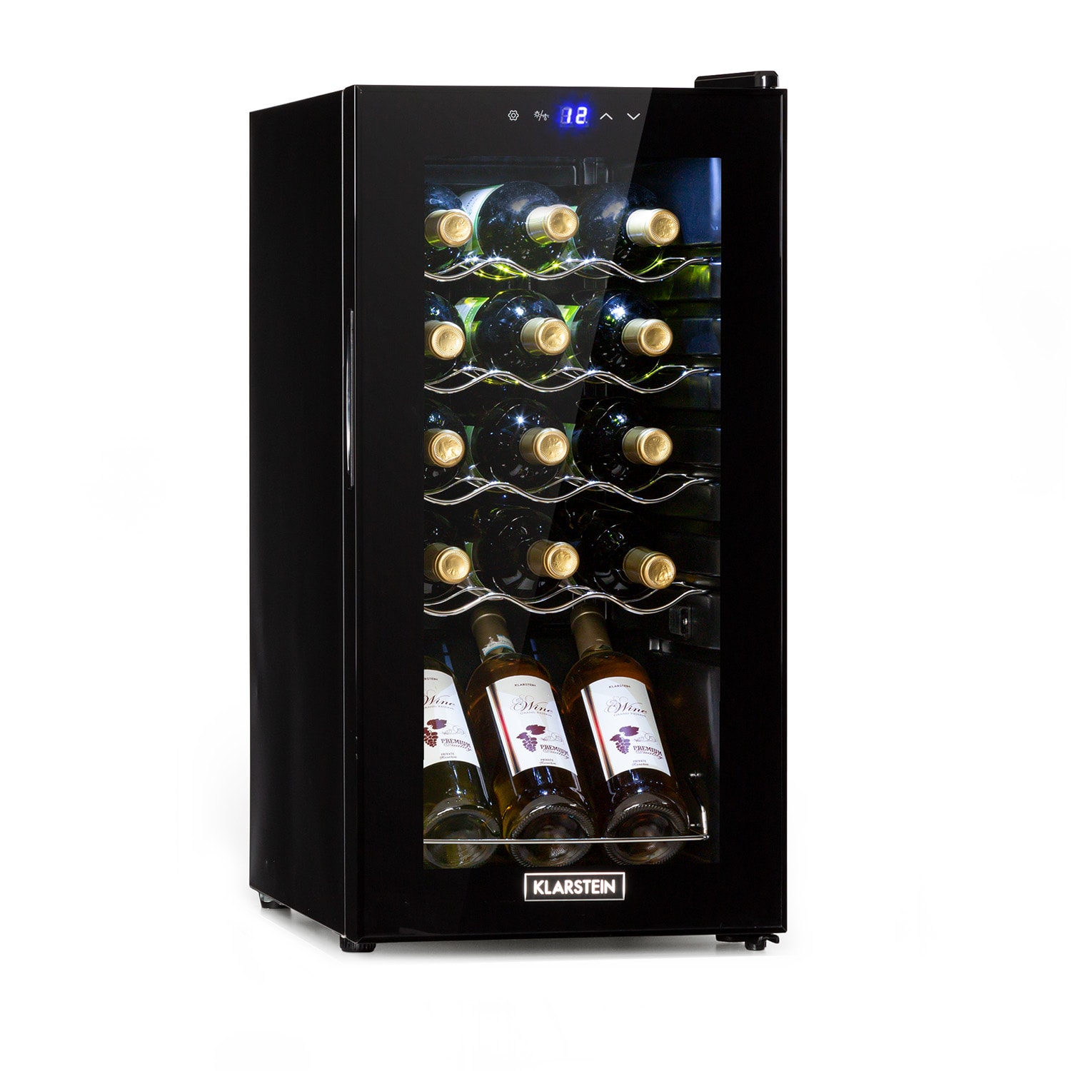 Klarstein Shiraz 15 Slim Uno, hladnjak za vino, 44 L, touch screen, 135 W, 5 – 18 °C, crna