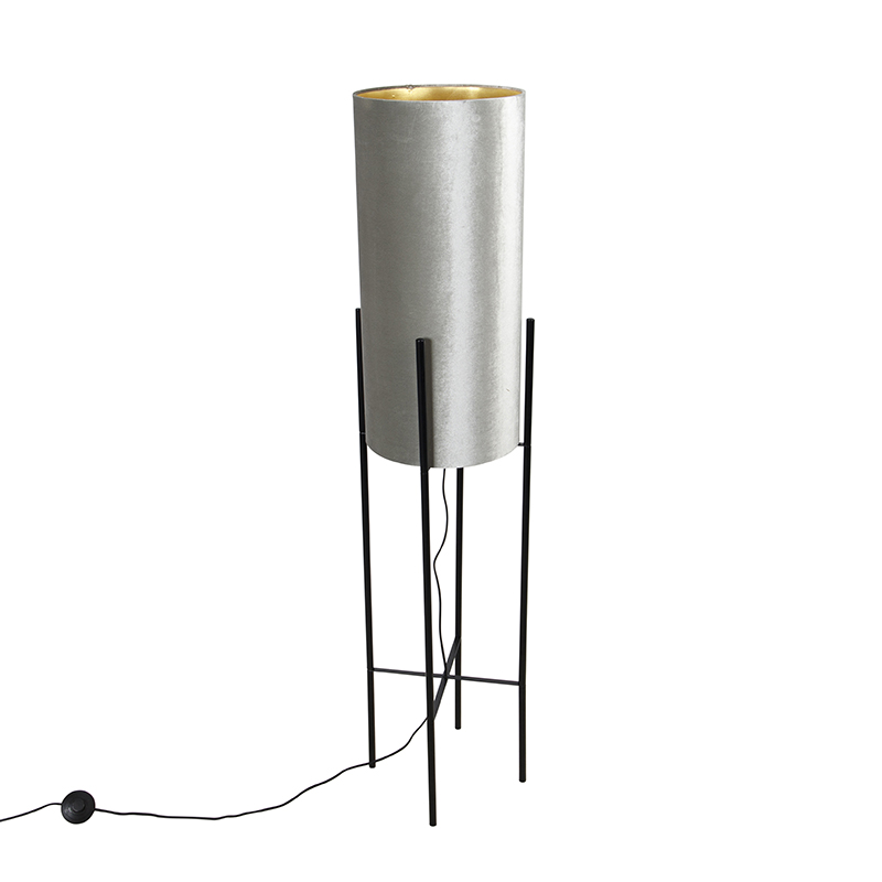 Moderna podna lampa crna s baršunastom sivom nijansom - Rich
