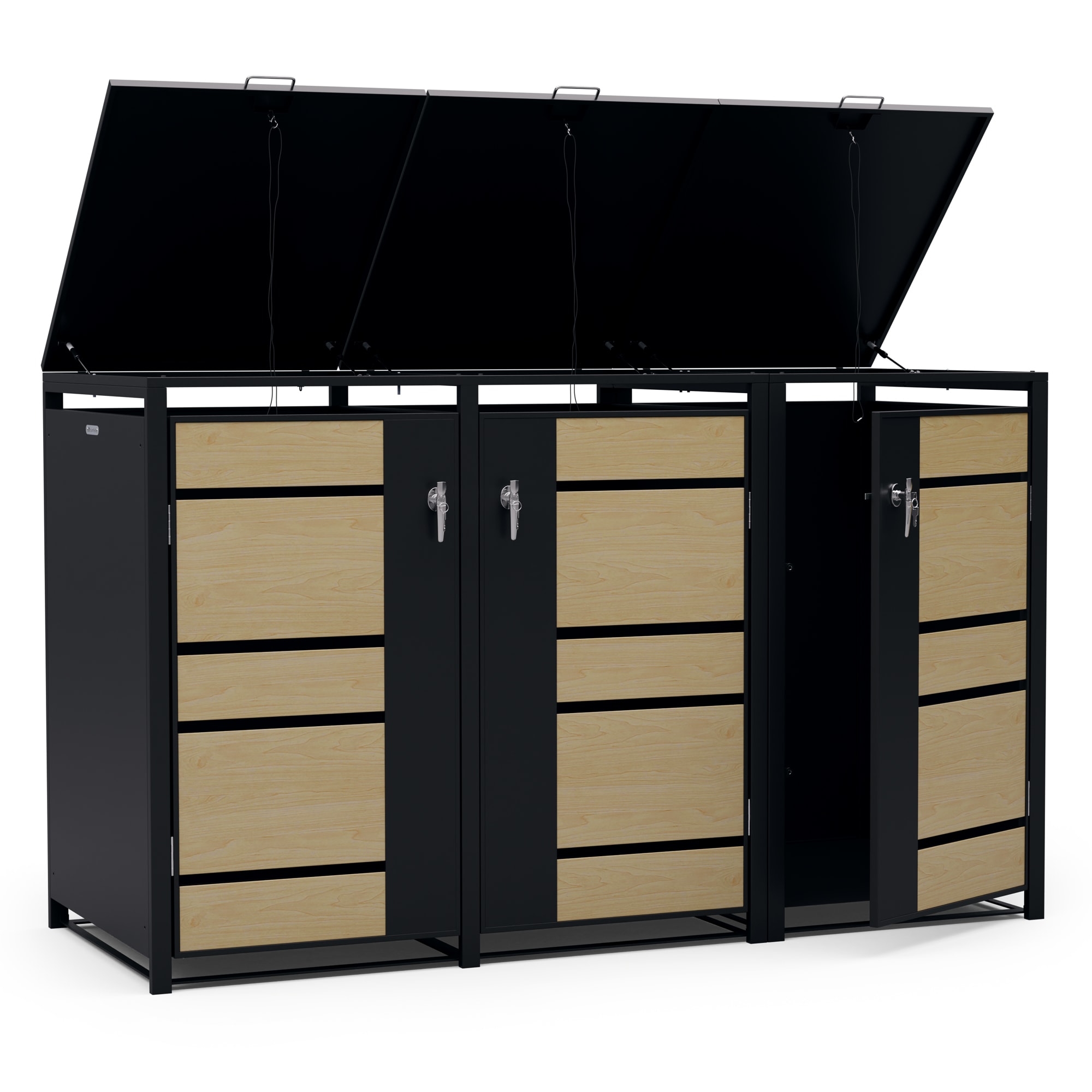 Blumfeldt BinSafe kutija za otpatke, 3 kante, 240L, pocinčani čelik otporan na vremenske uvjete koji se može zaključati