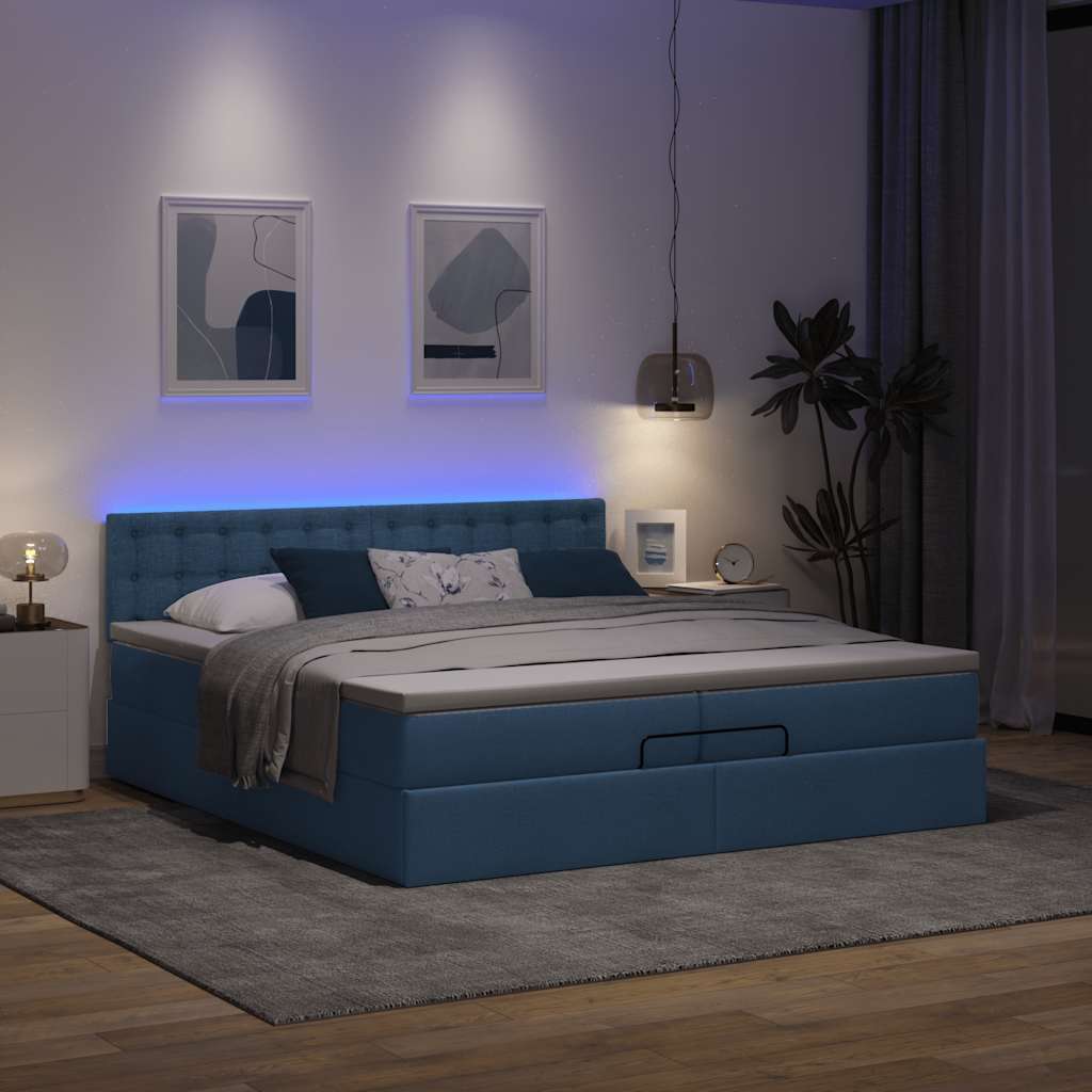 Otomanski okvir kreveta s madracima plavi 200x200cm tkanine