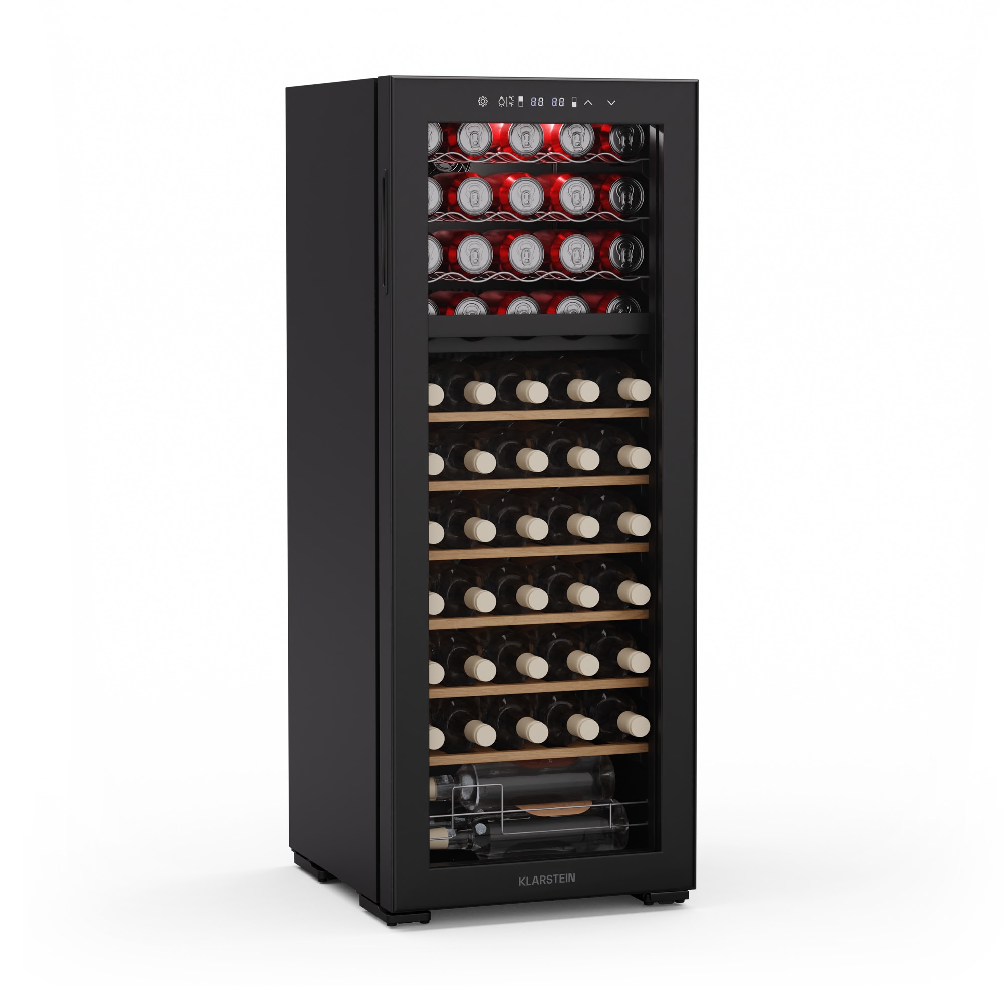 Klarstein Bovella 55 Duo+ hladnjak za vino, 2 u 1, 55 boca, 2 zone, 9 polica, Upravljanje dodirom