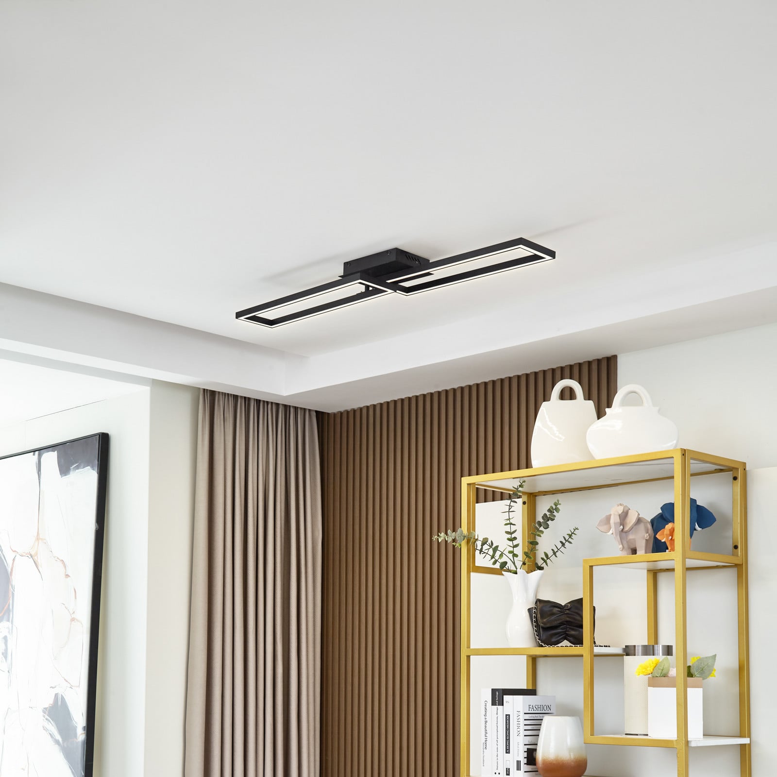 Lucande LED stropna lampa Tjado, 100 cm dužine, crna, metal