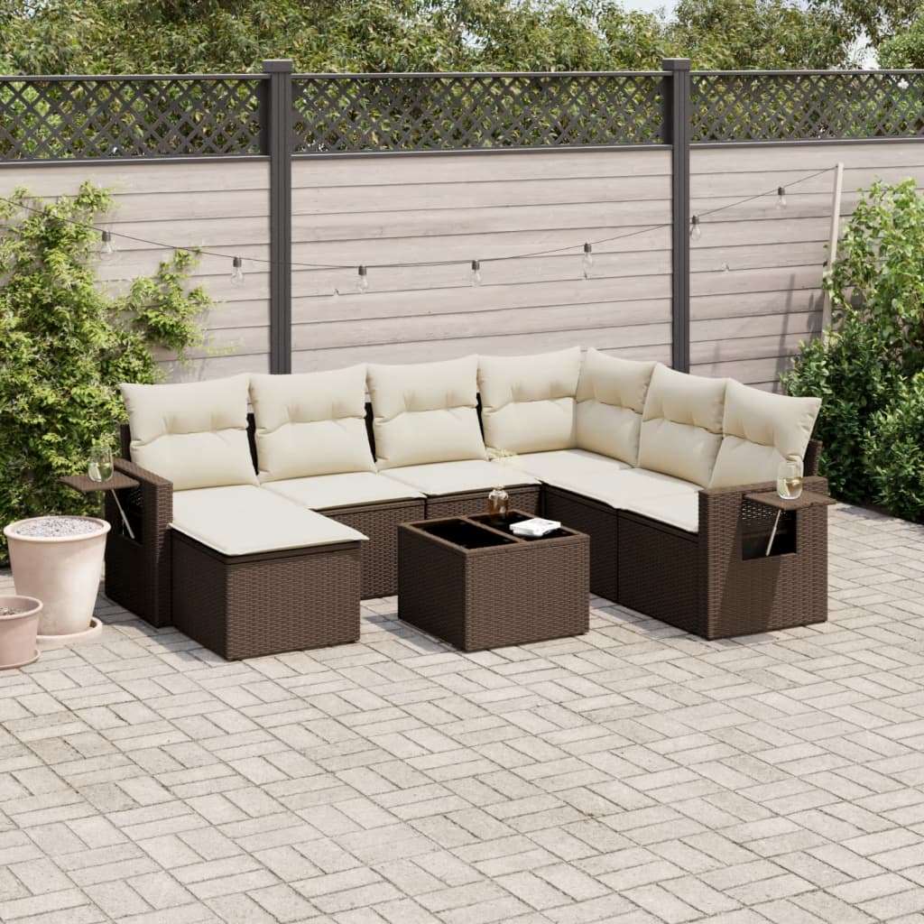 8-dijelni set vrtnih sofa s jastucima smeđi od poliratana
