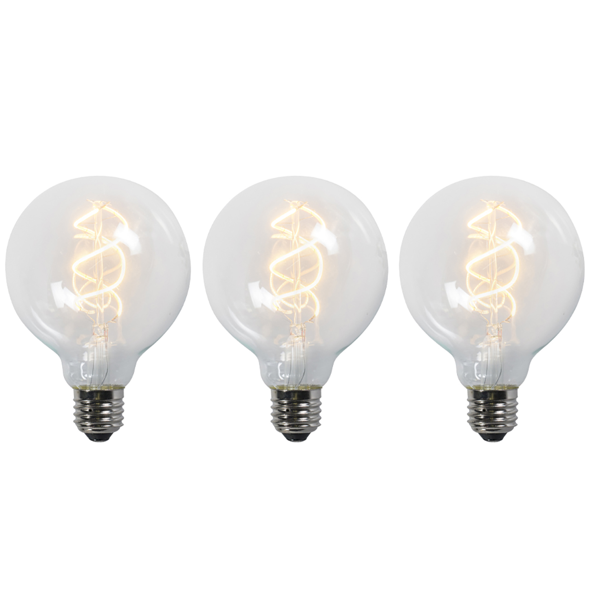 Set od 3 LED žarulja s uvijenom žarnom niti E27 G95 prozirne 5W 400lm 2200K