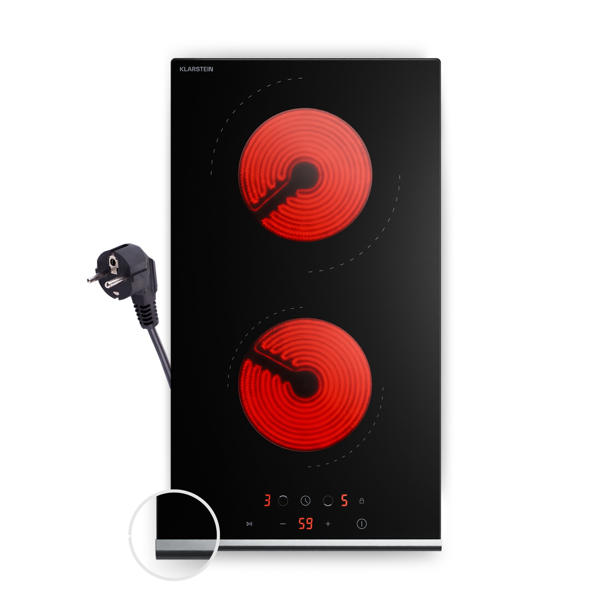 Klarstein Verosteel staklokeramička ploča za kuhanje, Minimalistička, snažna, 2 zone za kuhanje, 3000 W, 30 cm