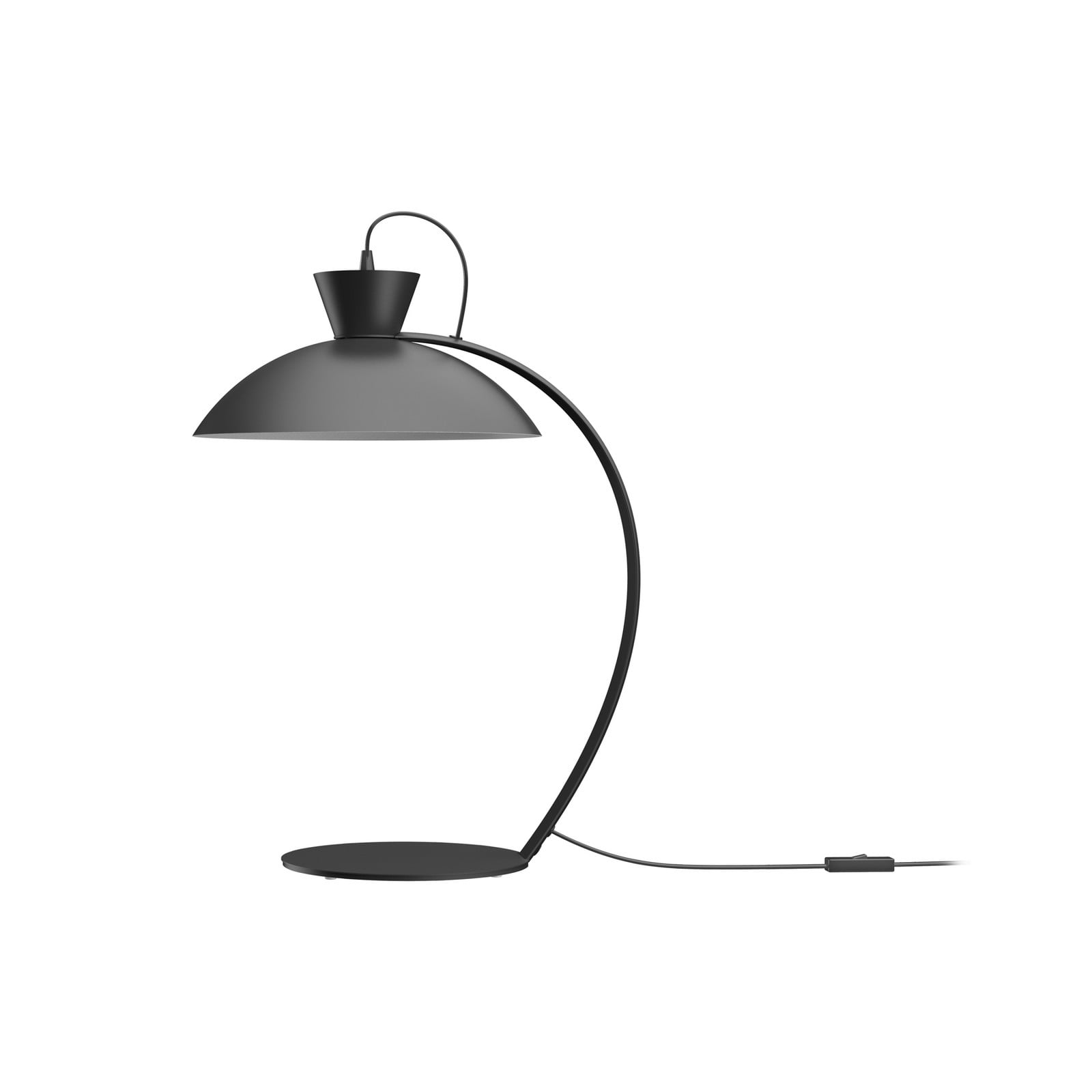 Aluminor Calao stolna lampa, zakrivljeni krak, okruglo sjenilo