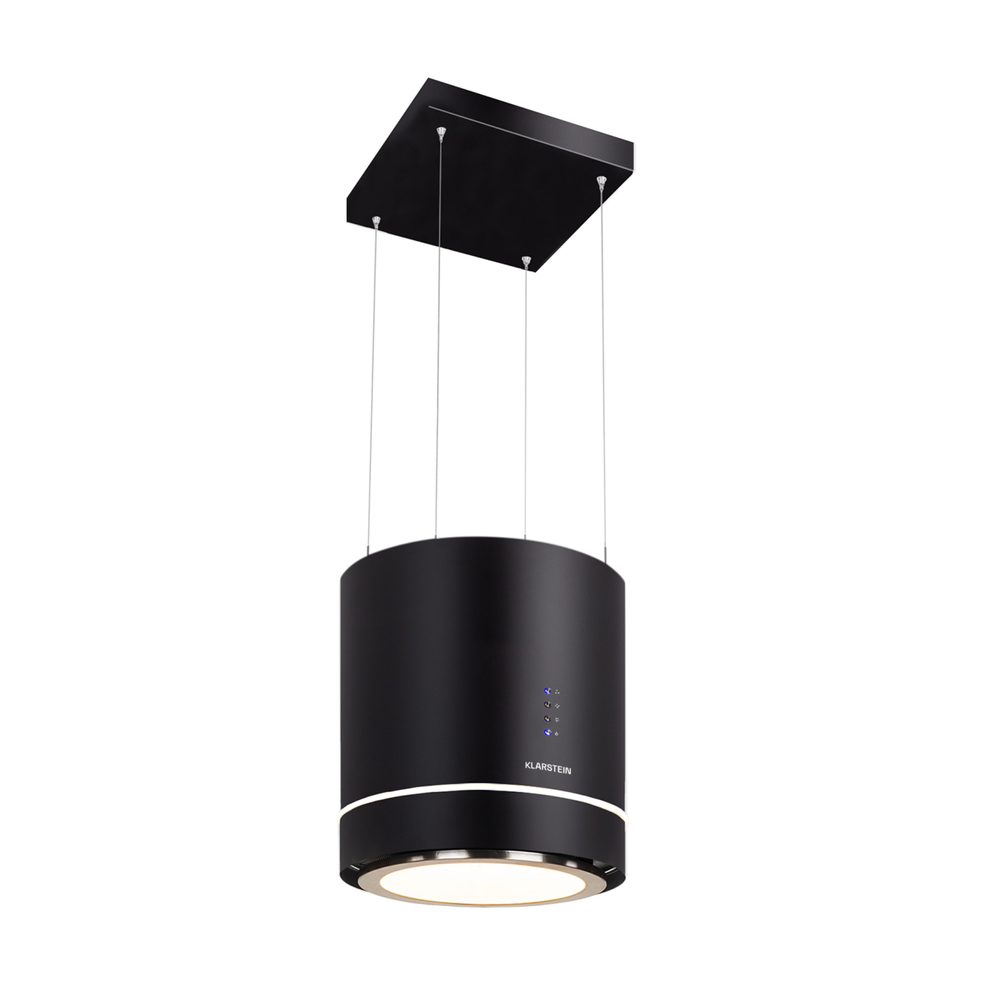 Klarstein Tron Ambience otočna kuhinjska napa, Ø 38 cm, recirkulacija 540 m³/h, LED, crna