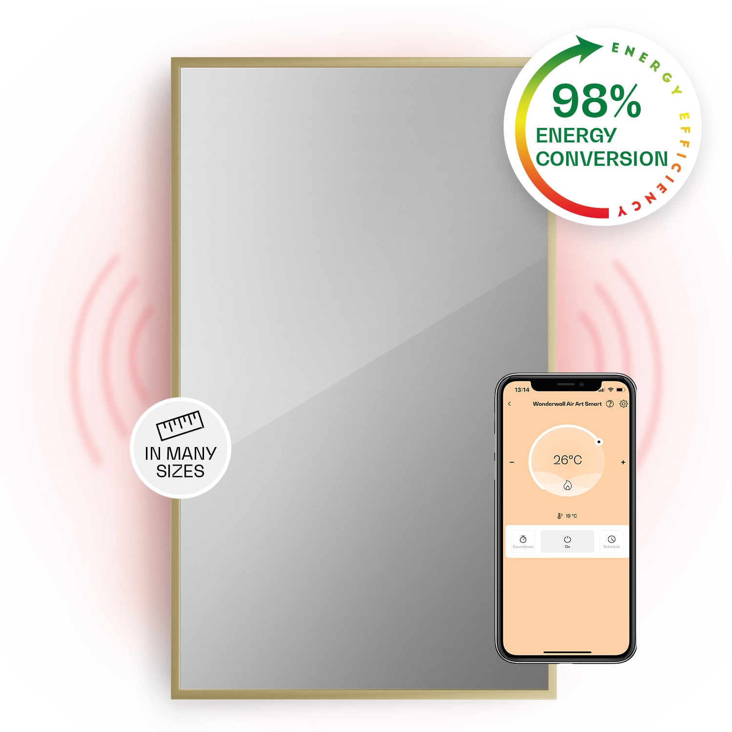 Klarstein La Palma 1000 smart ohrievač 2 v 1 Infračervený konvektor 120x60cm 1000W zrkadlová predná časť