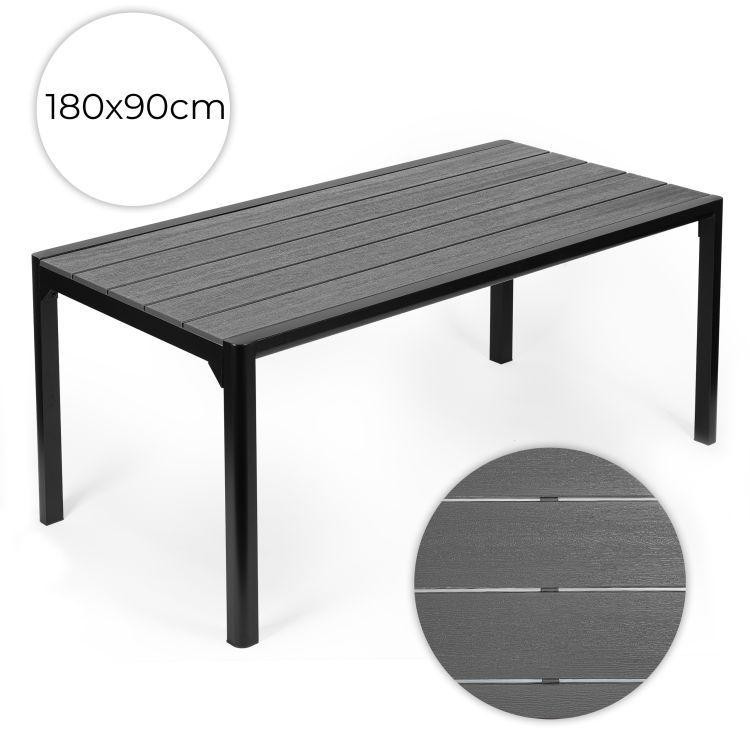 Sivi vrtni stol za 8 osoba - poliwood - 180x90 cm