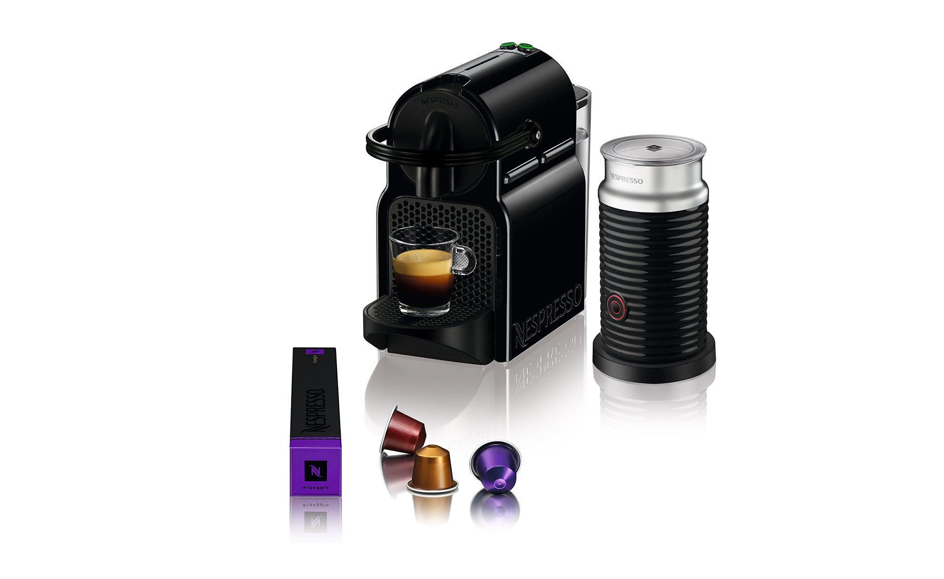 Nespresso Inissia Black&Aeroccinoaparat za kavu, crni