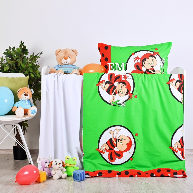 Dječje pamučna posteljina zeleno-crvene EMI, Dječji set 90x130 + 45x65