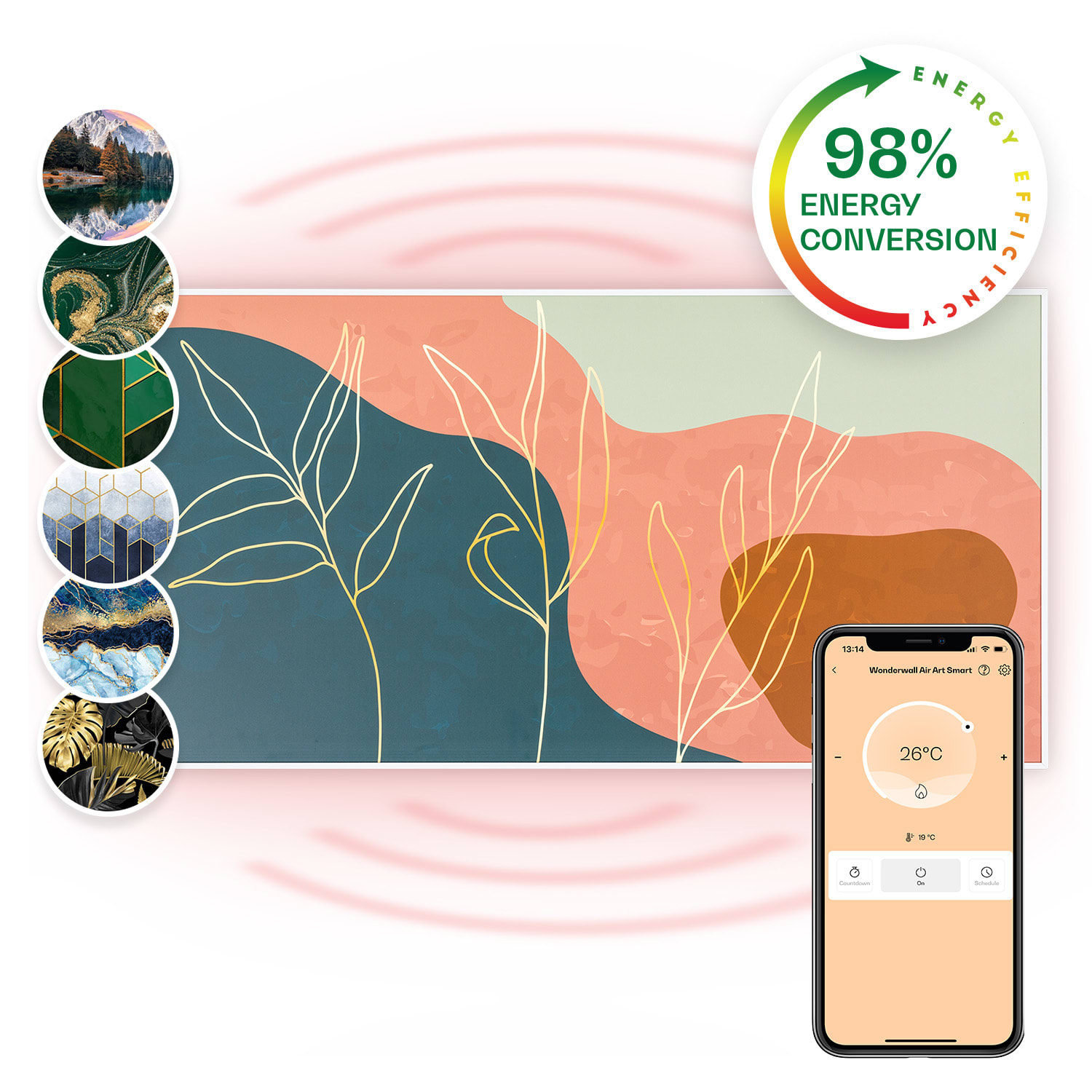 Klarstein Wonderwall Air Art, infracrvena pametna grijalica, 60x120cm, 700W, zidna instalacija, upravljanje aplikacijom, zlatne linije