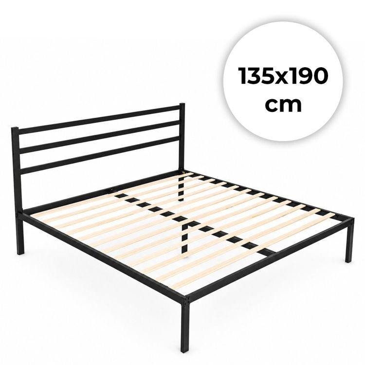 Crni metalni okvir kreveta s letvičastom podnicom i uzglavljem - 135x190 cm