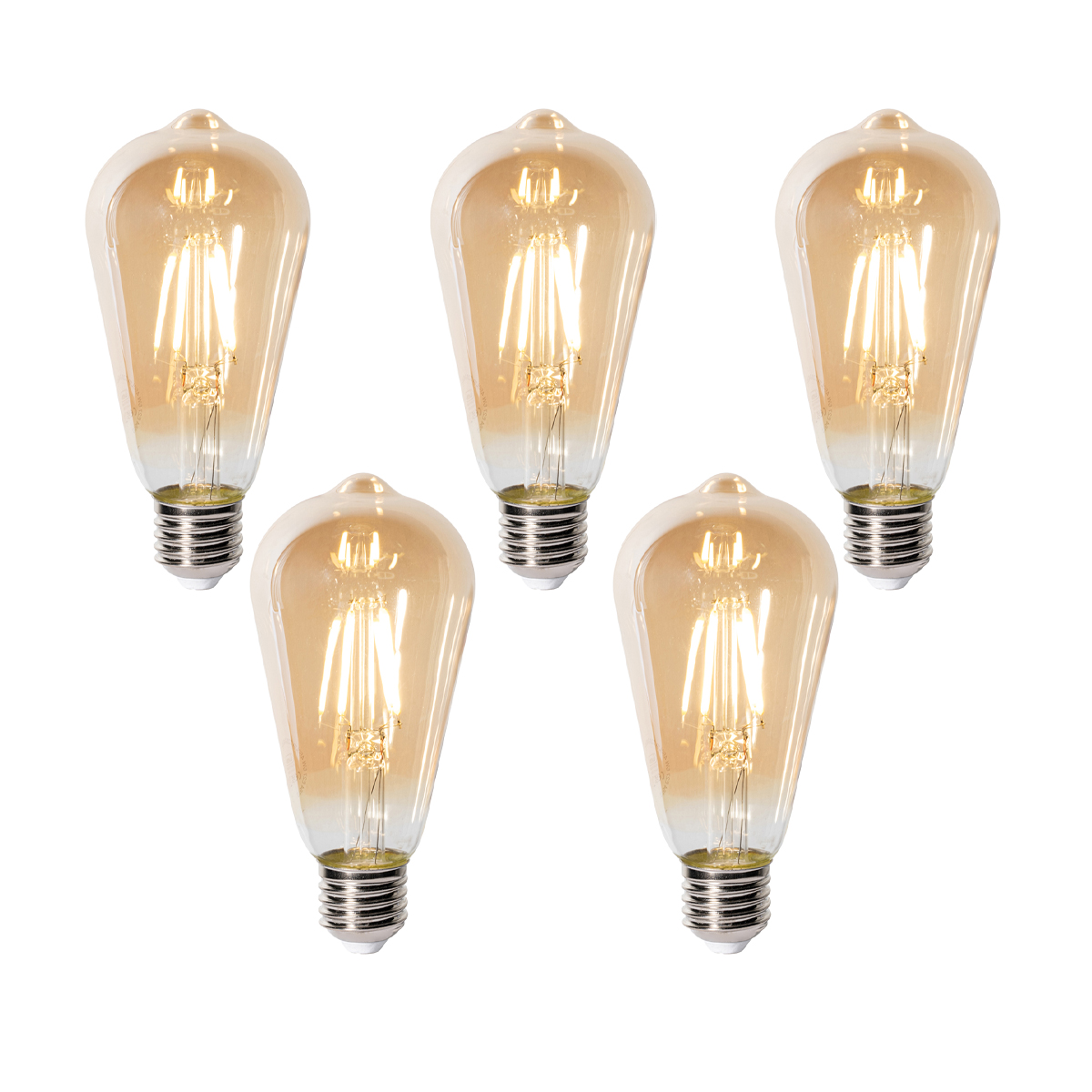 Set od 5 E27 prigušivih LED žarulja ST64 zlatne 5W 450 lm 2700K