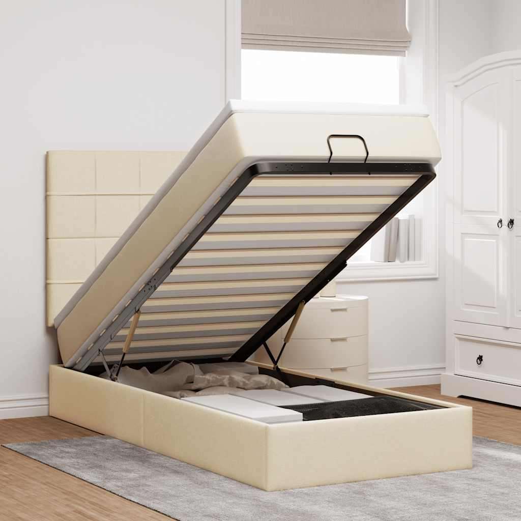 Otomanski okvir kreveta s madraca krem 90x190cm od tkanine