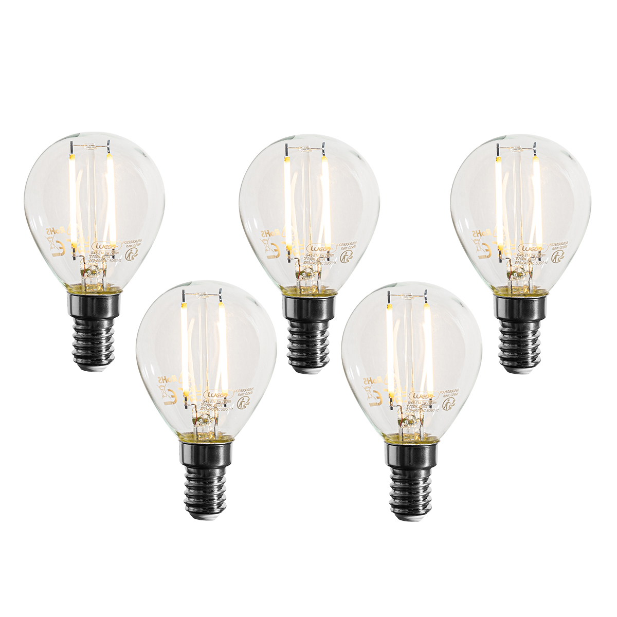 Set od 5 E14 prigušivih LED žarulja P45 prozirne 3W 250 lm 2700K