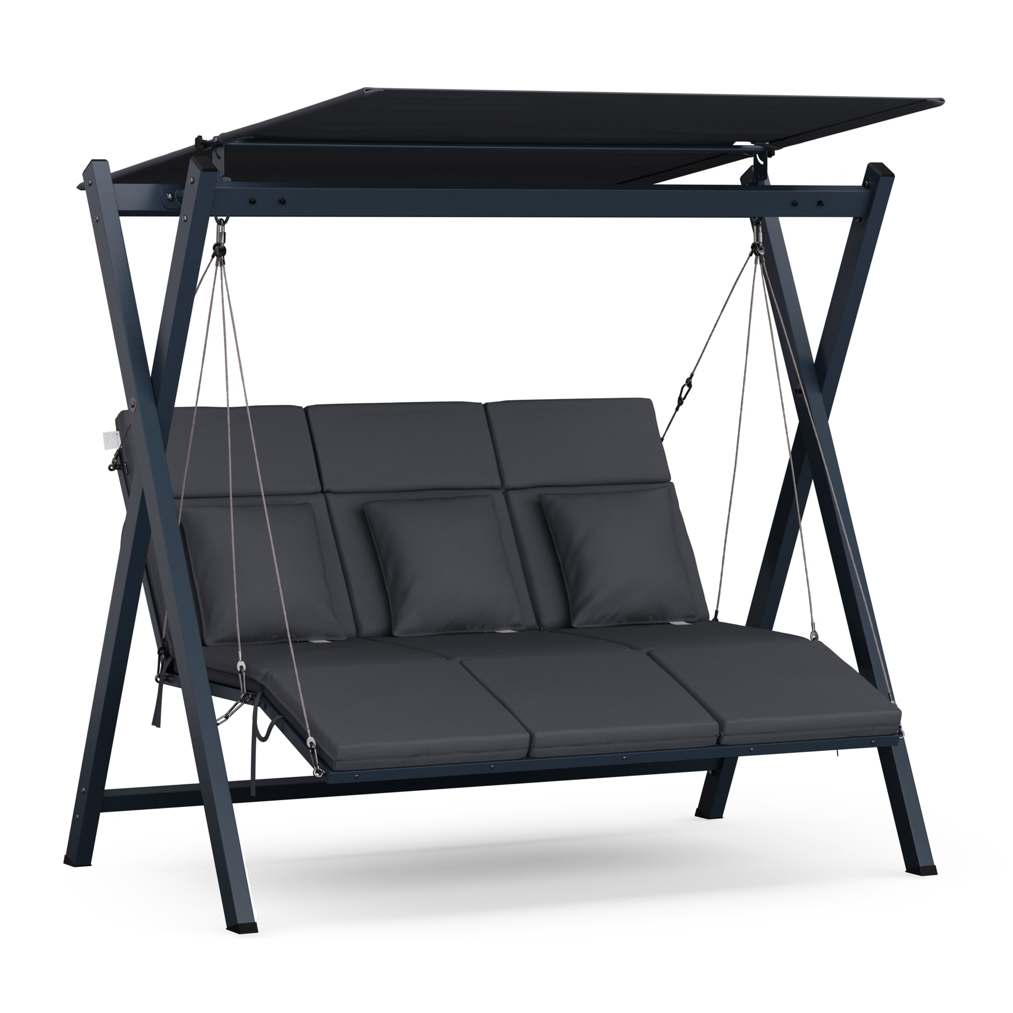 Blumfeldt FlexiSwing Hollywood Swing ljuljačka s 3 sjedala s podesivom nadstrešnicom za sunce otporna na vremenske uvjete