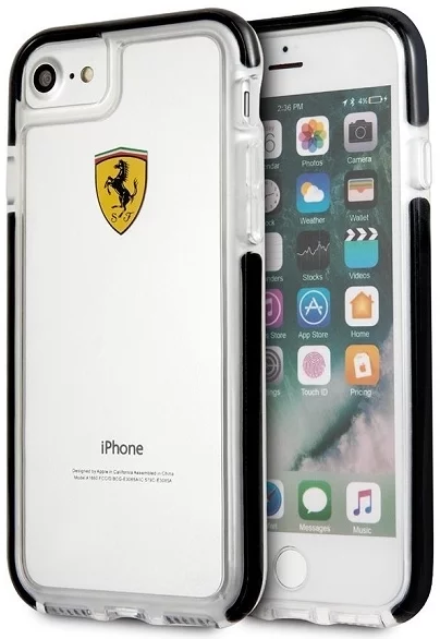 Maska Ferrari - Shockproof Hard Case Apple iPhone 7/8 - Transparent/Black (FEGLHCP7BK)