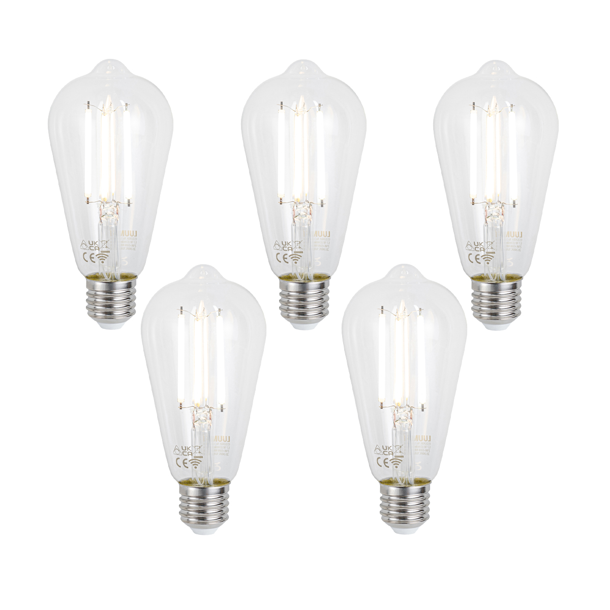Set od 5 Smart E27 Prigušne LED žarulje ST64 Prozirne 7W 806lm 2700-6500K