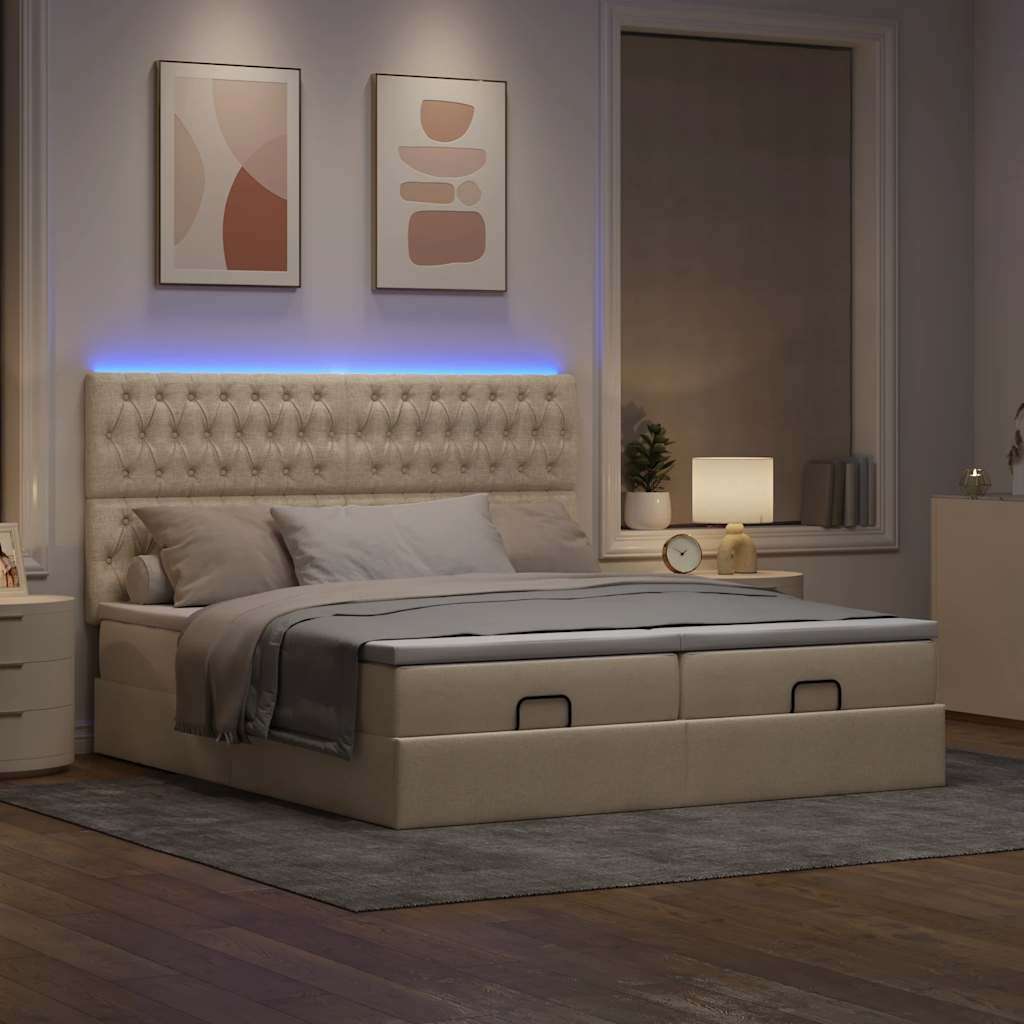 Otomanski okvir kreveta s madracima krem 180x200cm od tkanine