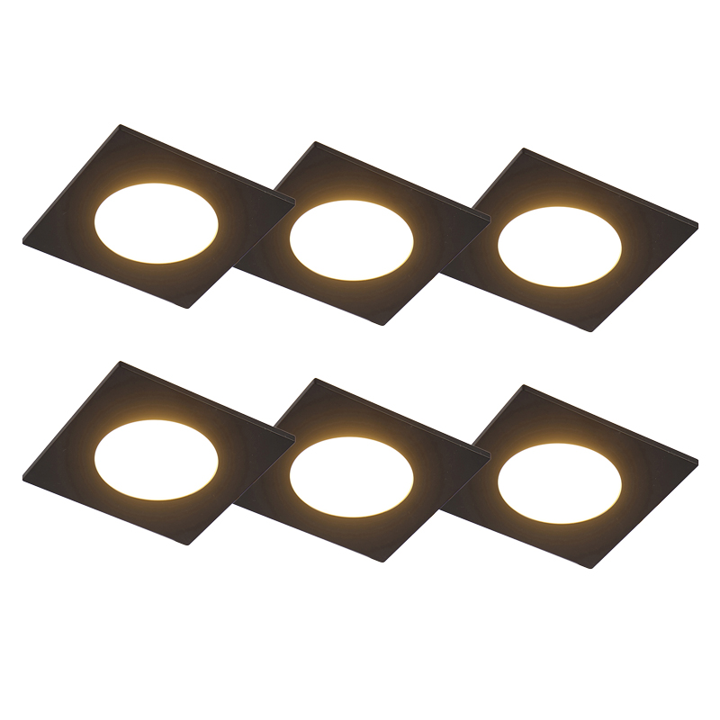 Set od 6 ugradnih reflektora crnih uključujući LED 3-stupanjska regulacija svjetline IP65 - Simply