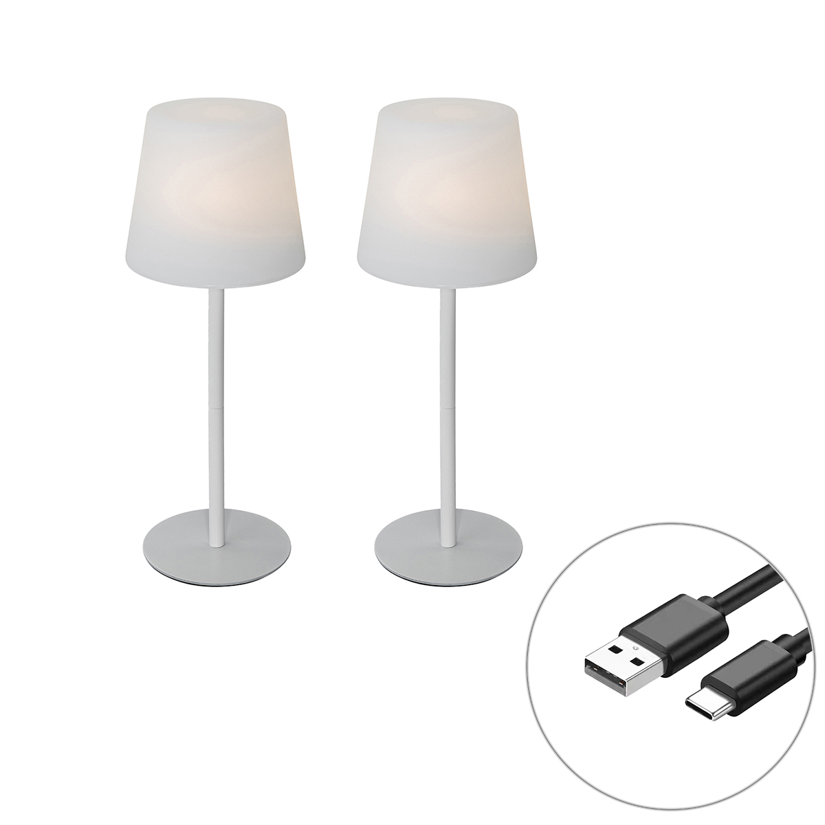 Set od 2 punjivih stolnih svjetiljki bijelih 40 cm IP54 - Jude