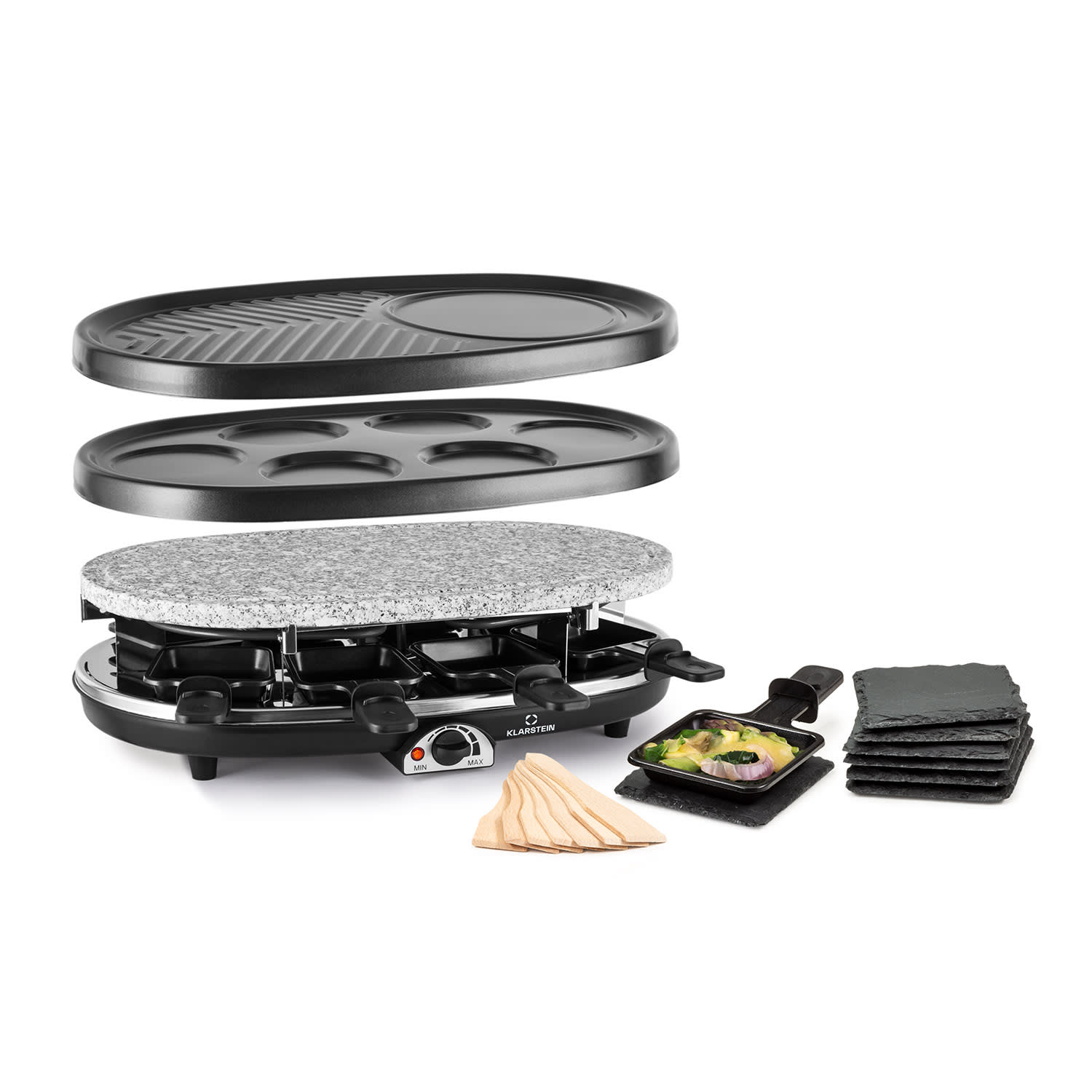 Klarstein All-U-Can Grill Raclette, Raclette roštilj s priborom 4 u 1 za 8 osoba