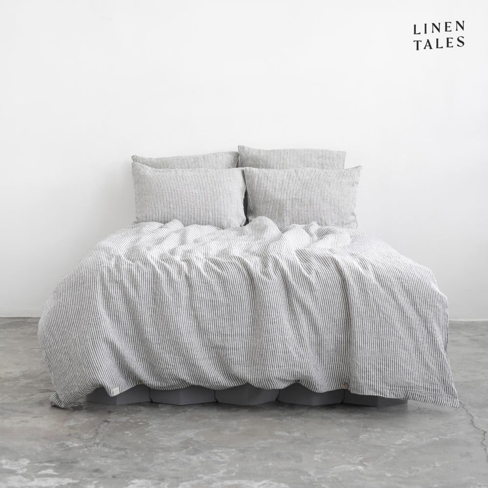 Crno-bijela lanena posteljina za krevet 140x200 cm - Linen Tales