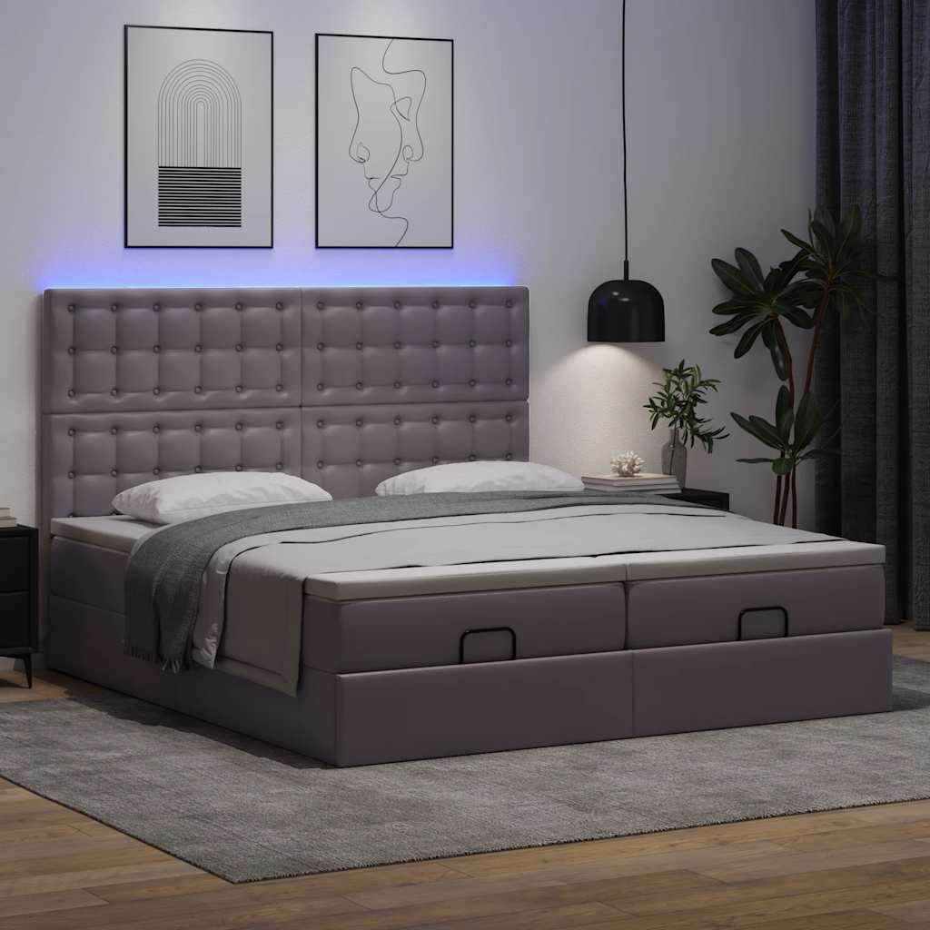 Otomanski okvir kreveta s madracima sivi 180x200cm umjetna koža