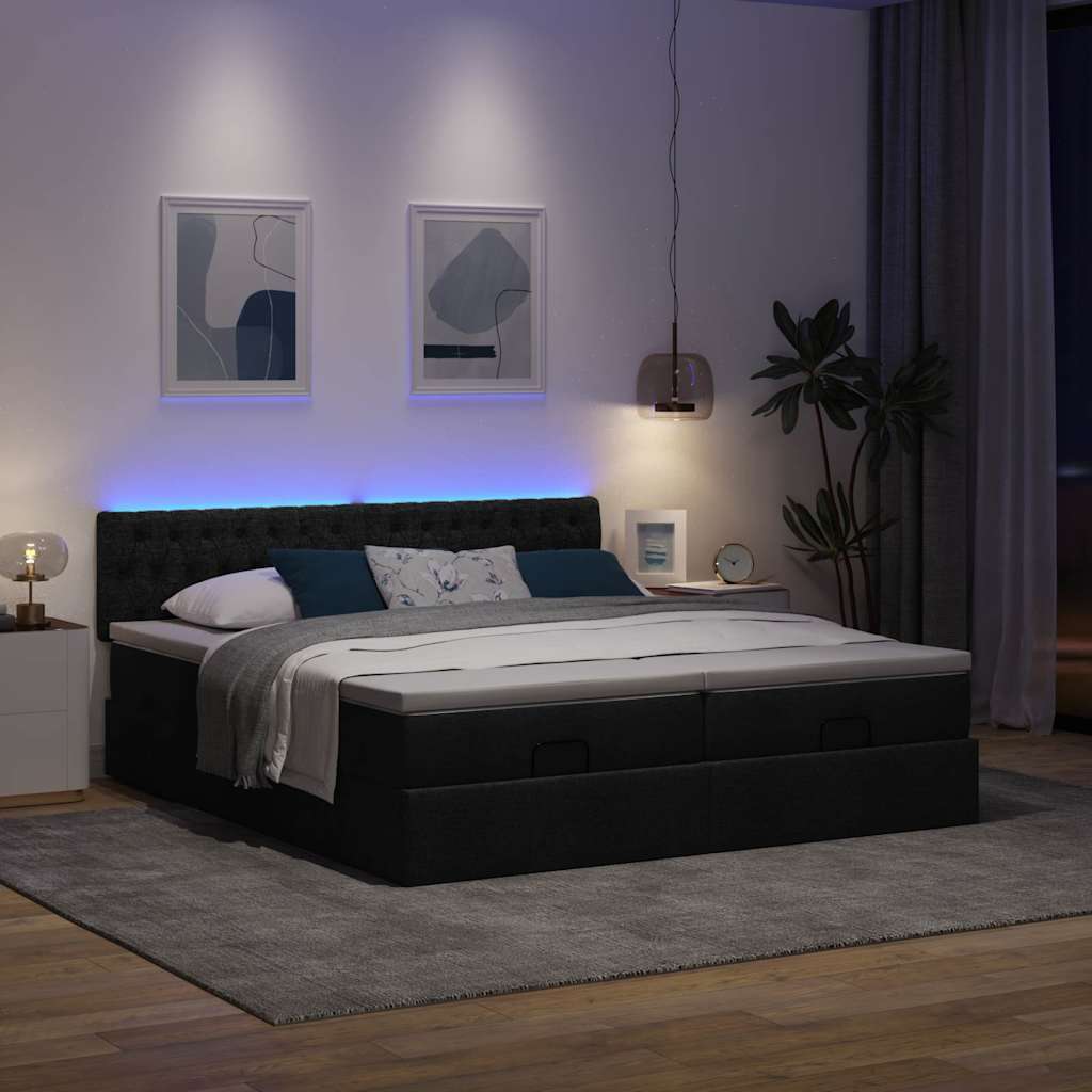 Otomanski okvir kreveta s madracima crni 180x200cm od tkanine