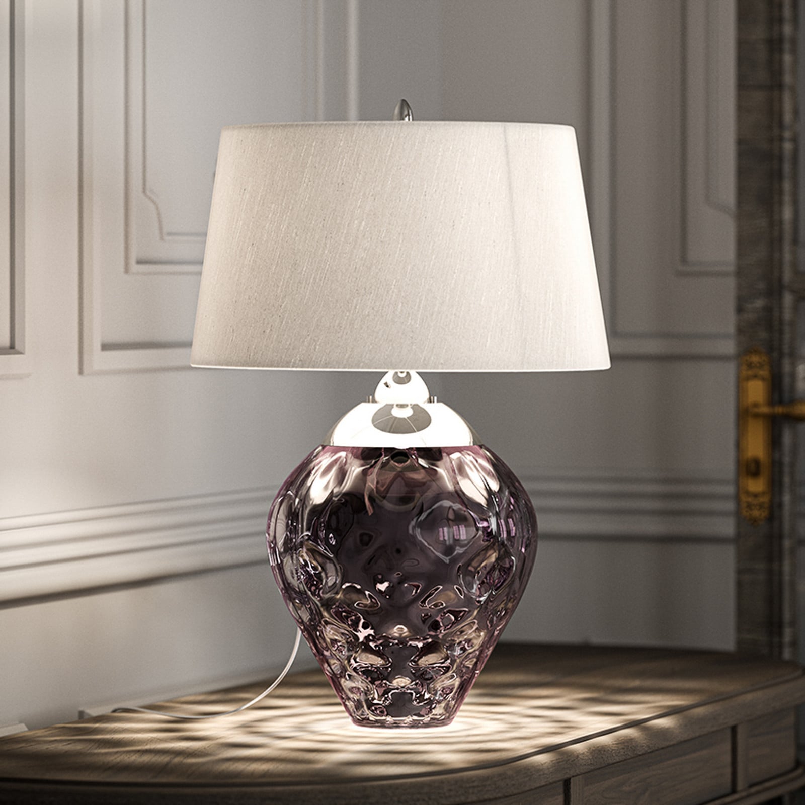 Stolna lampa Samara, Ø 45,7 cm, roza, tkanina, staklo, 2 svjetla