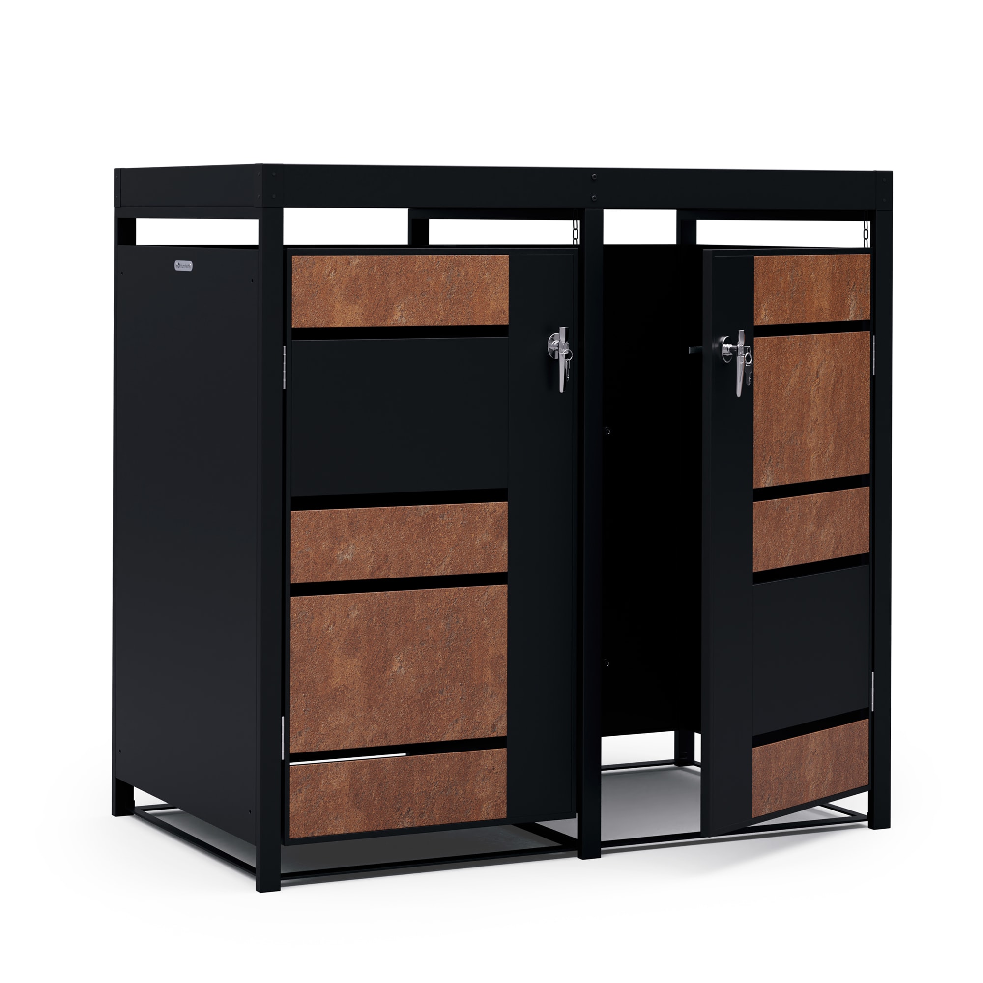 Blumfeldt BinSafe Kutija za otpatke 2 kante 240L krov za sadnju od pocinčanog čelika otporan na vremenske uvjete koji se može zaključati