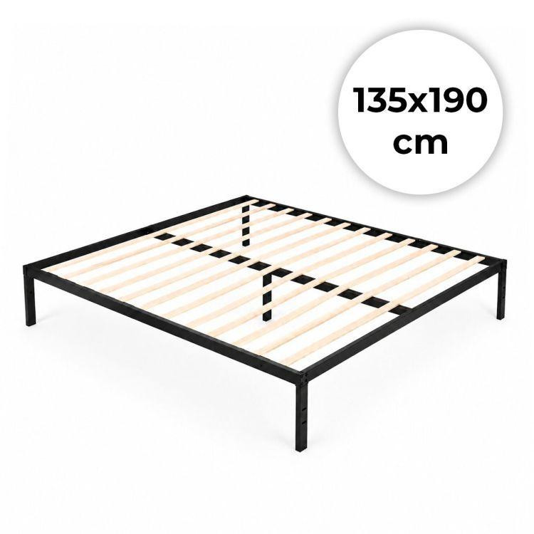 Metalni crni okvir kreveta s letvičastom podnicom - 135x190 cm