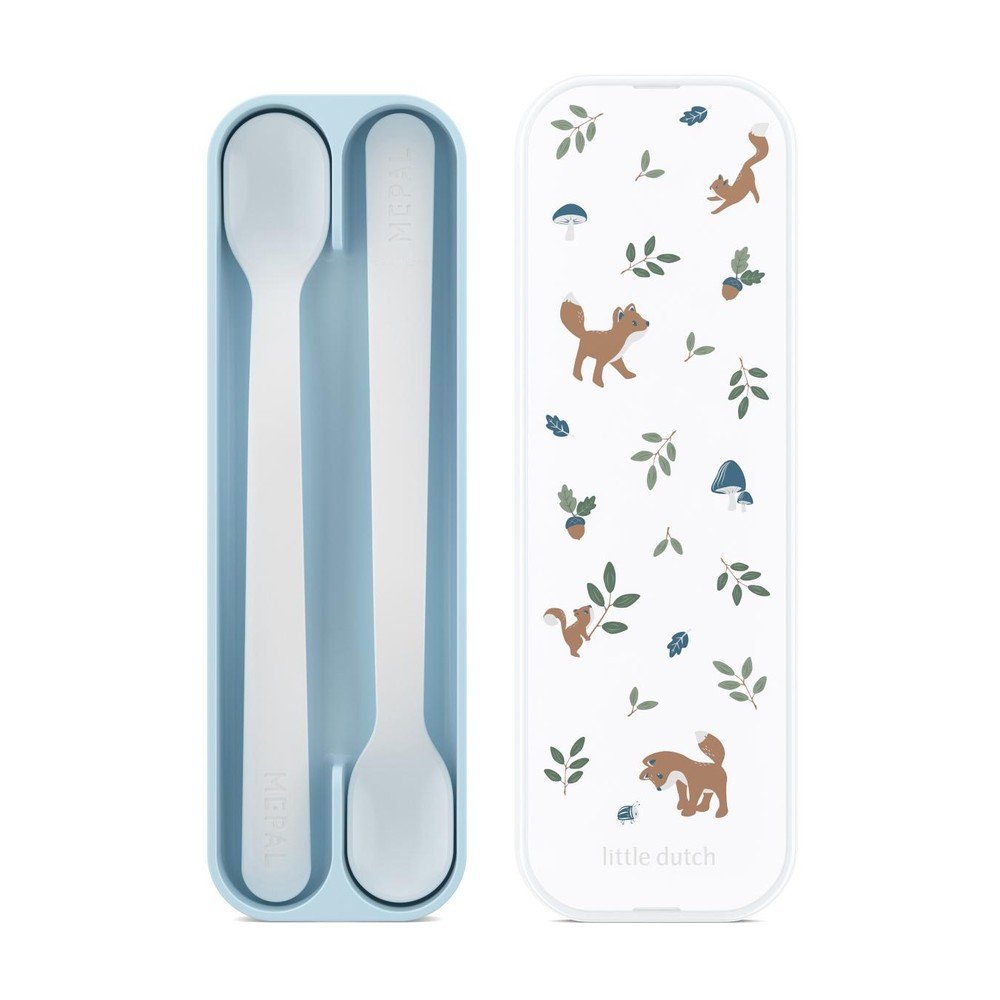 Svijetlo plave plastične dječje žlice u setu 2 kom Forest Friends by Little Dutch – Mepal